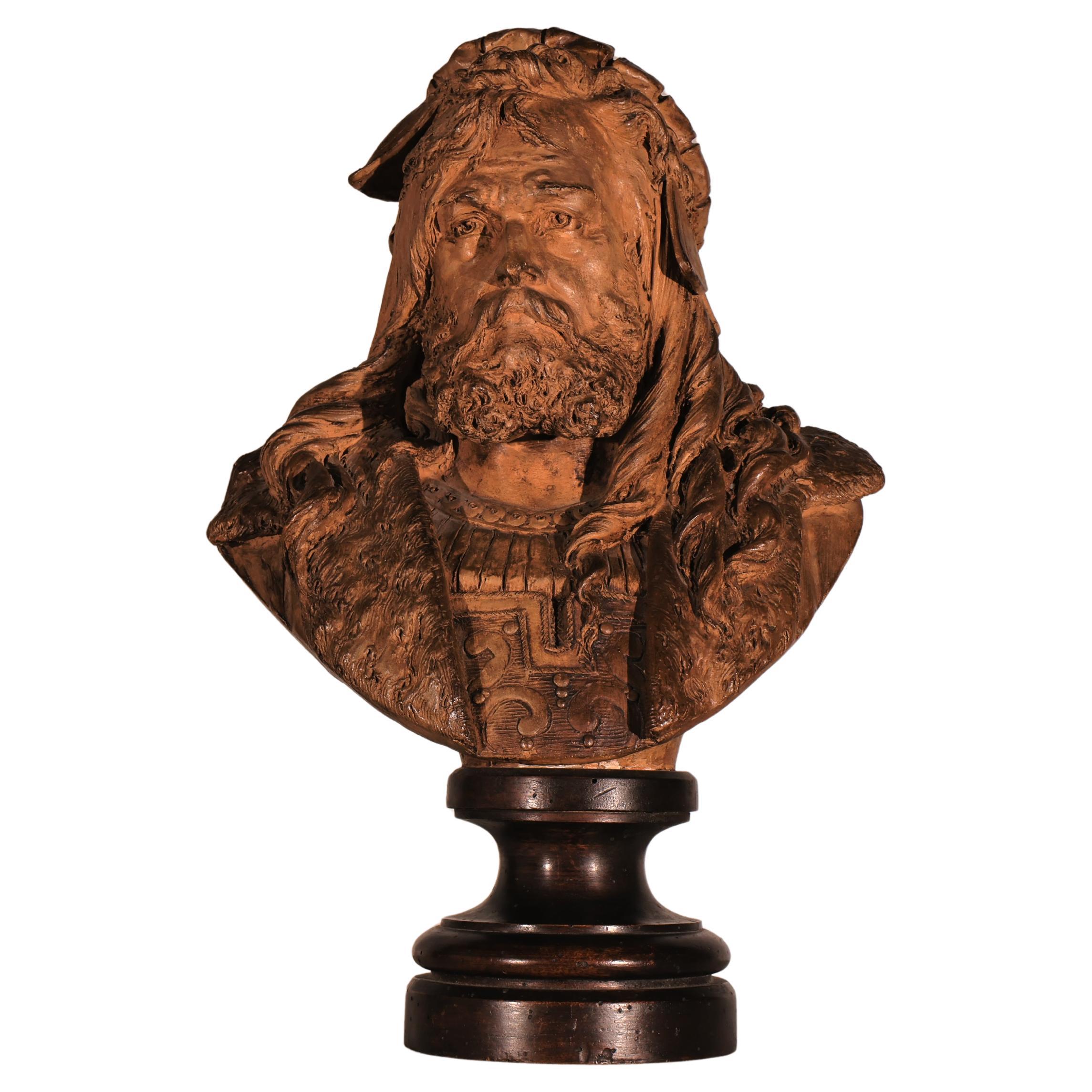 Terracotta Bust by Albert Carrier - Belleuse For Sale