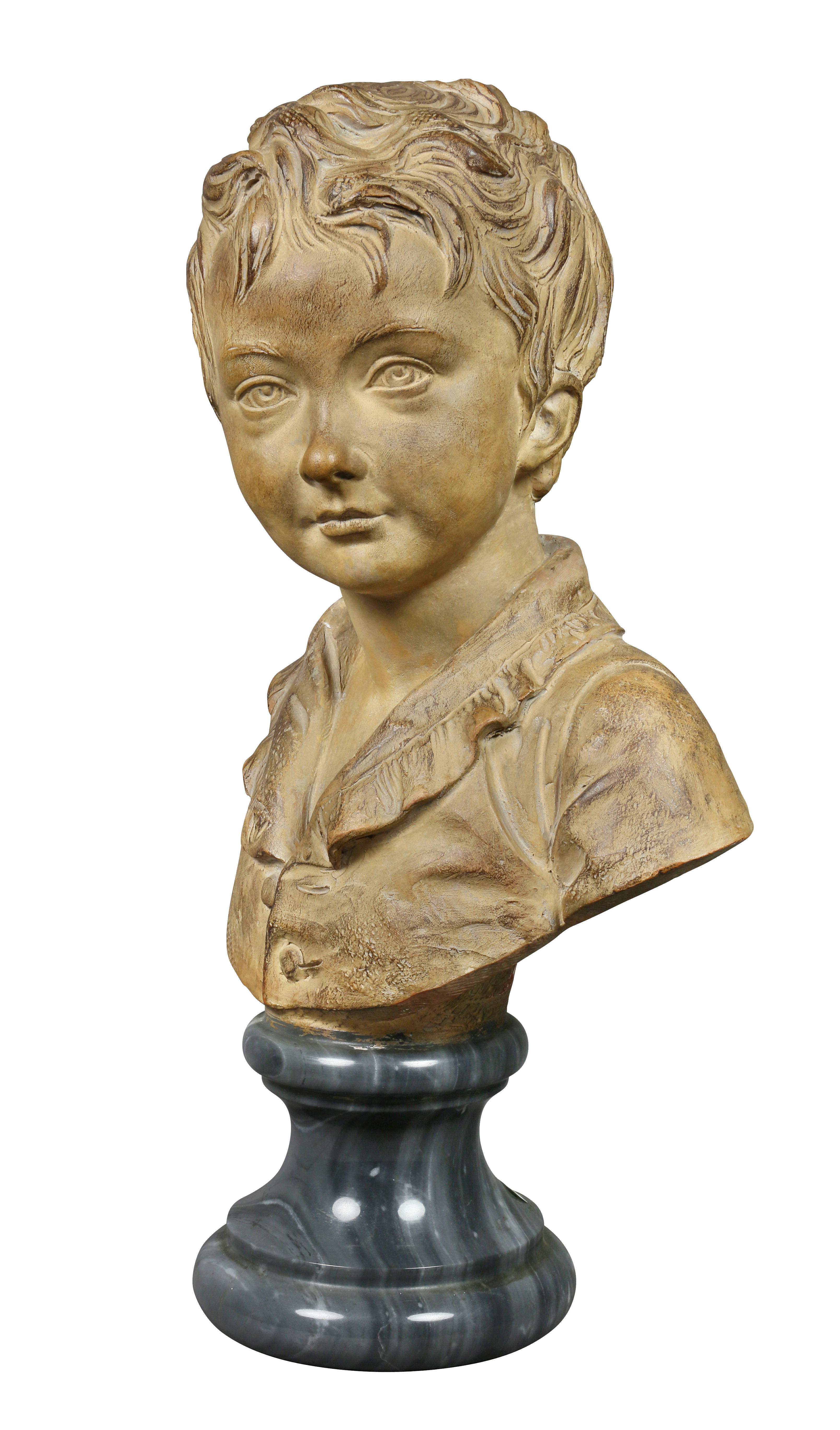 Louis XVI Terracotta Bust of a Young Boy by Houdon