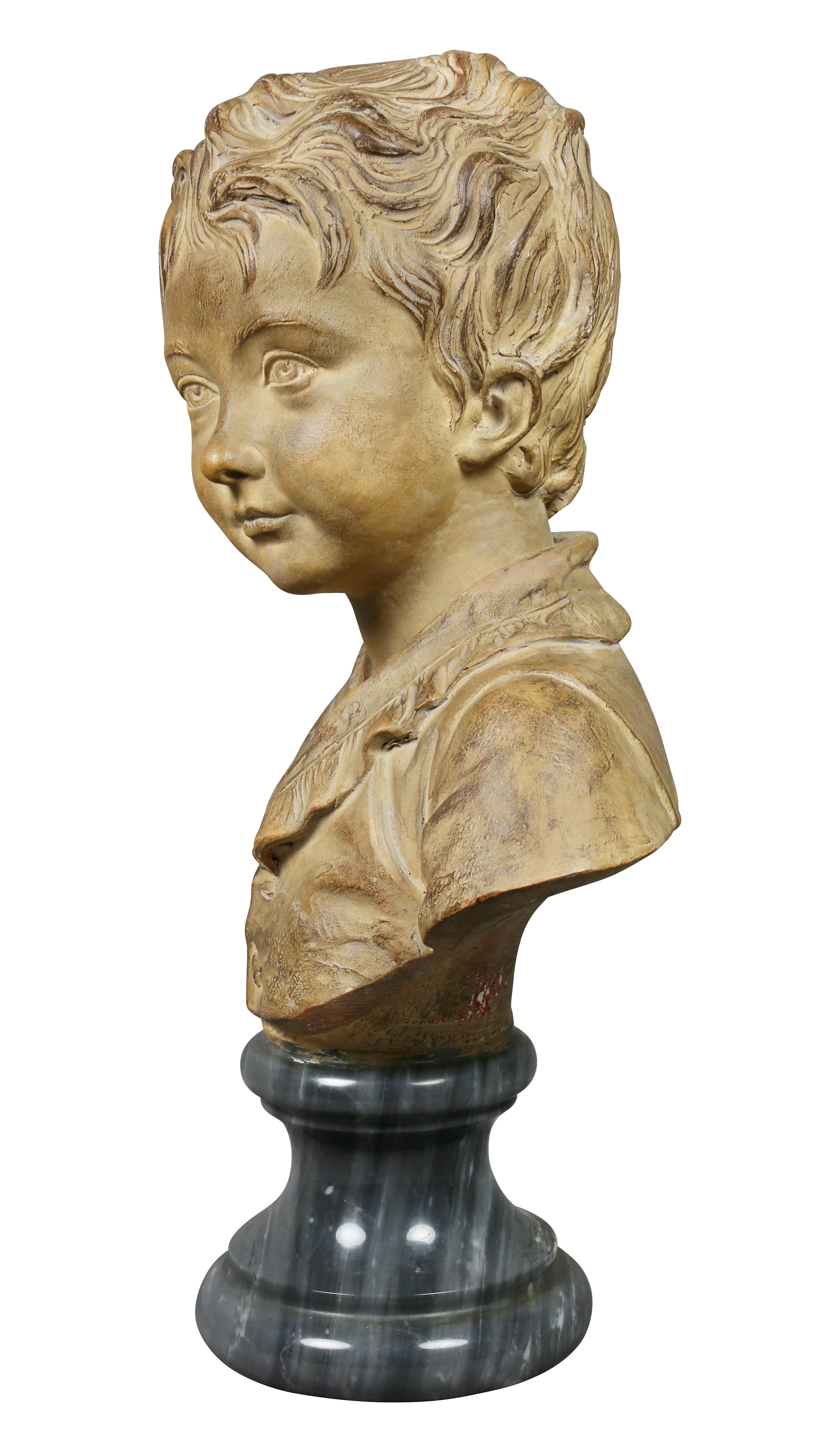 French Terracotta Bust of a Young Boy by Houdon