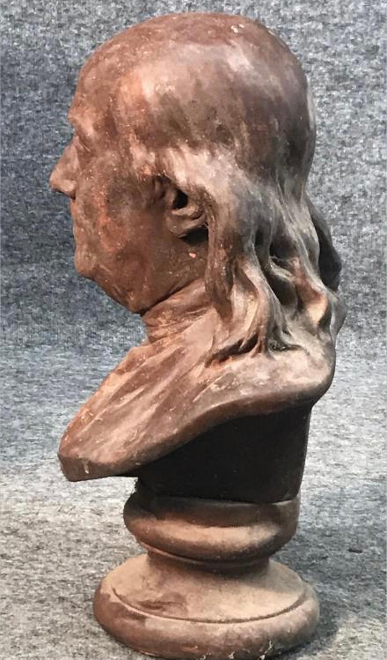 Cast Terracotta Bust of Benjamin Franklin, After Houdon, 19th Century For Sale