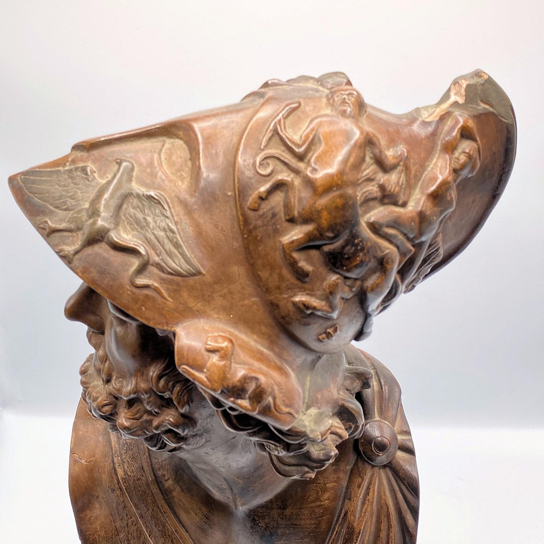 French Terracotta Bust of Greek Mythological Warrior Ajax