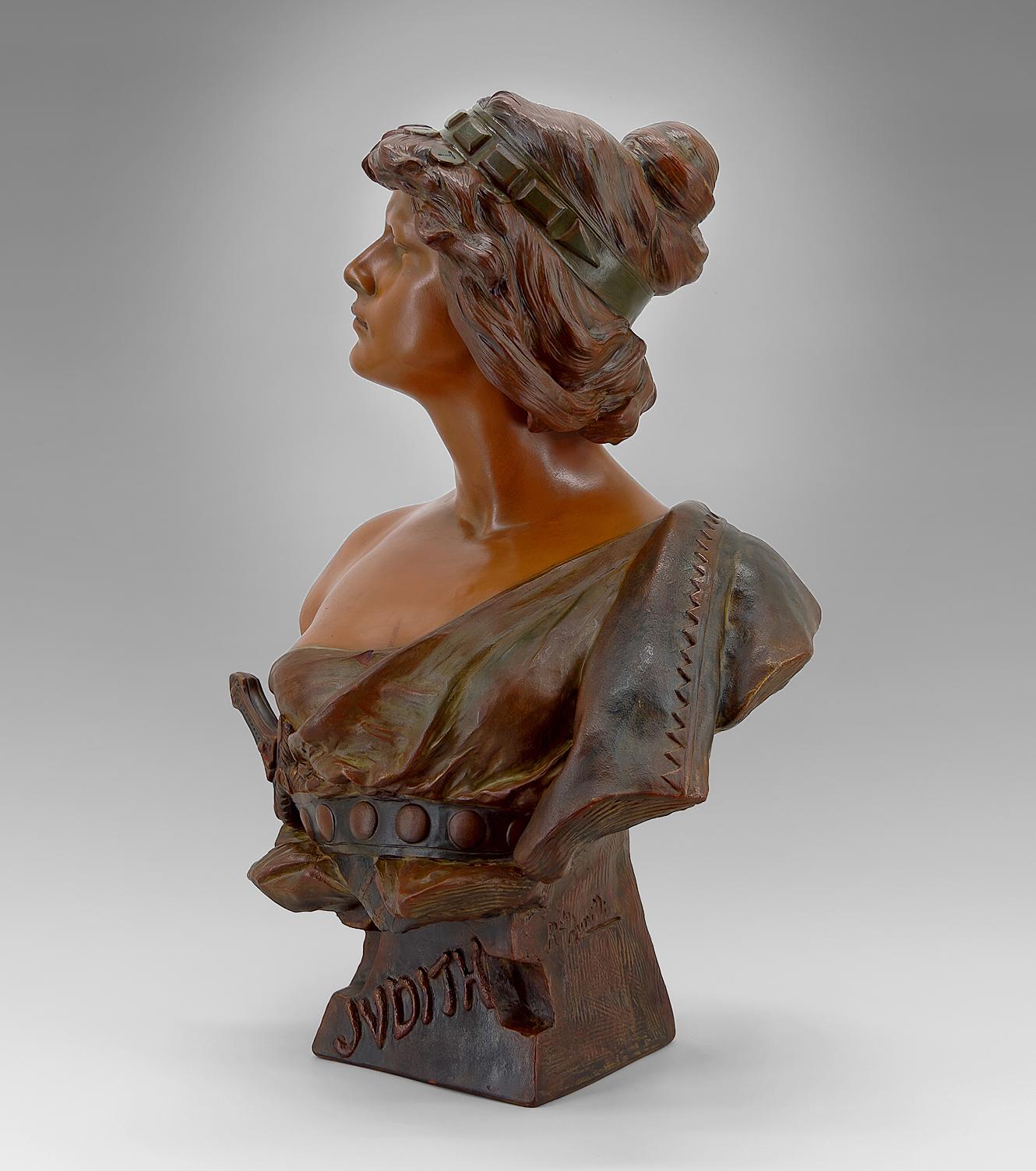 Art Nouveau Terracotta Bust of Judith by Ricardo Aurilli, circa 1900 For Sale