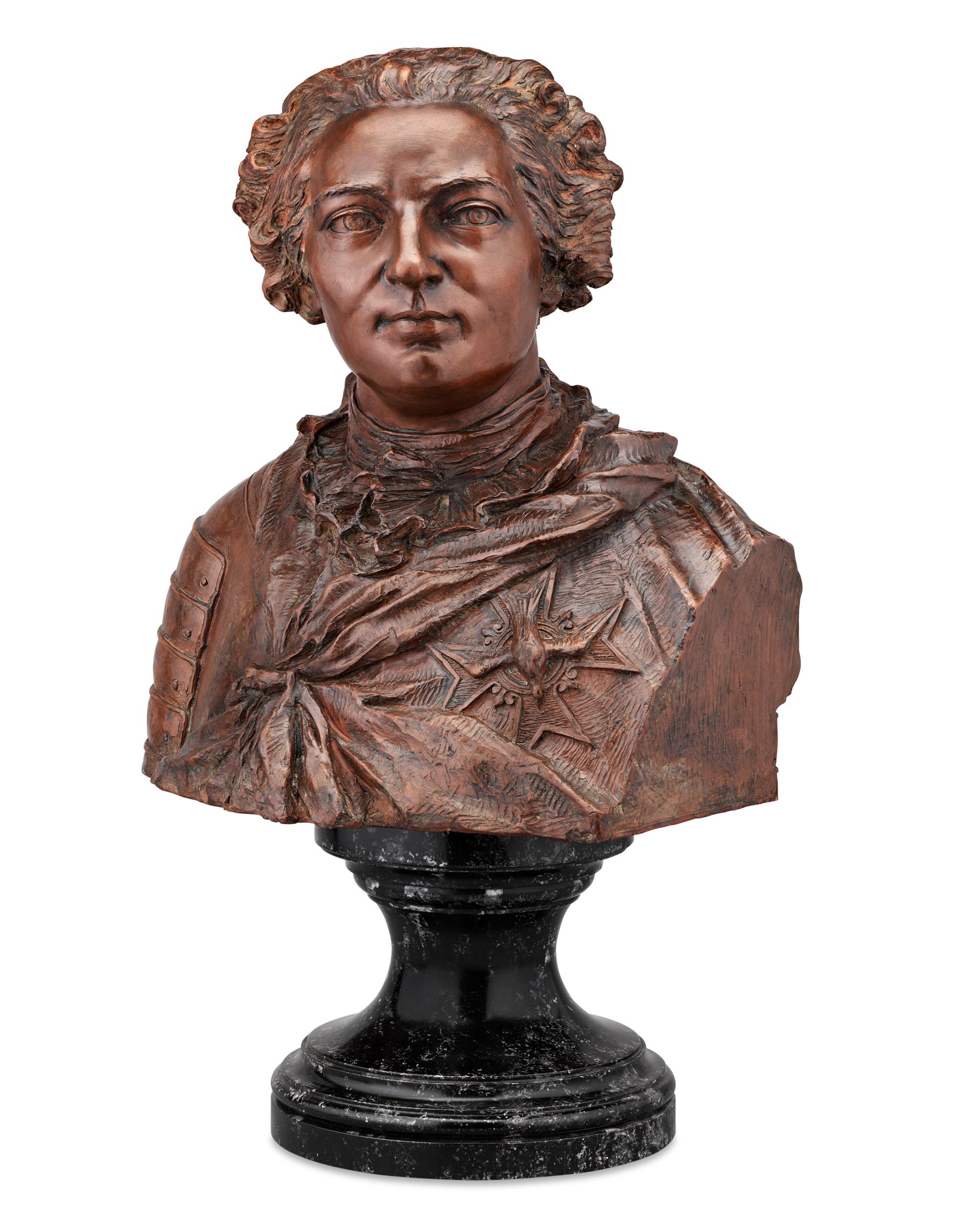Rococo Terracotta Bust of King Louis XV After Lemoyne For Sale
