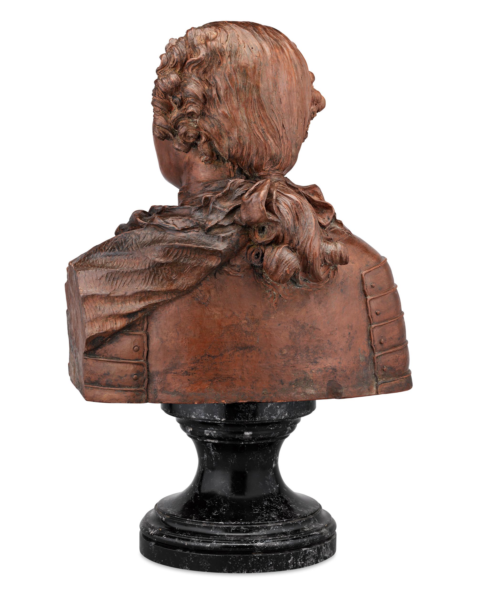 Terracotta Bust of King Louis XV After Lemoyne In Excellent Condition For Sale In New Orleans, LA