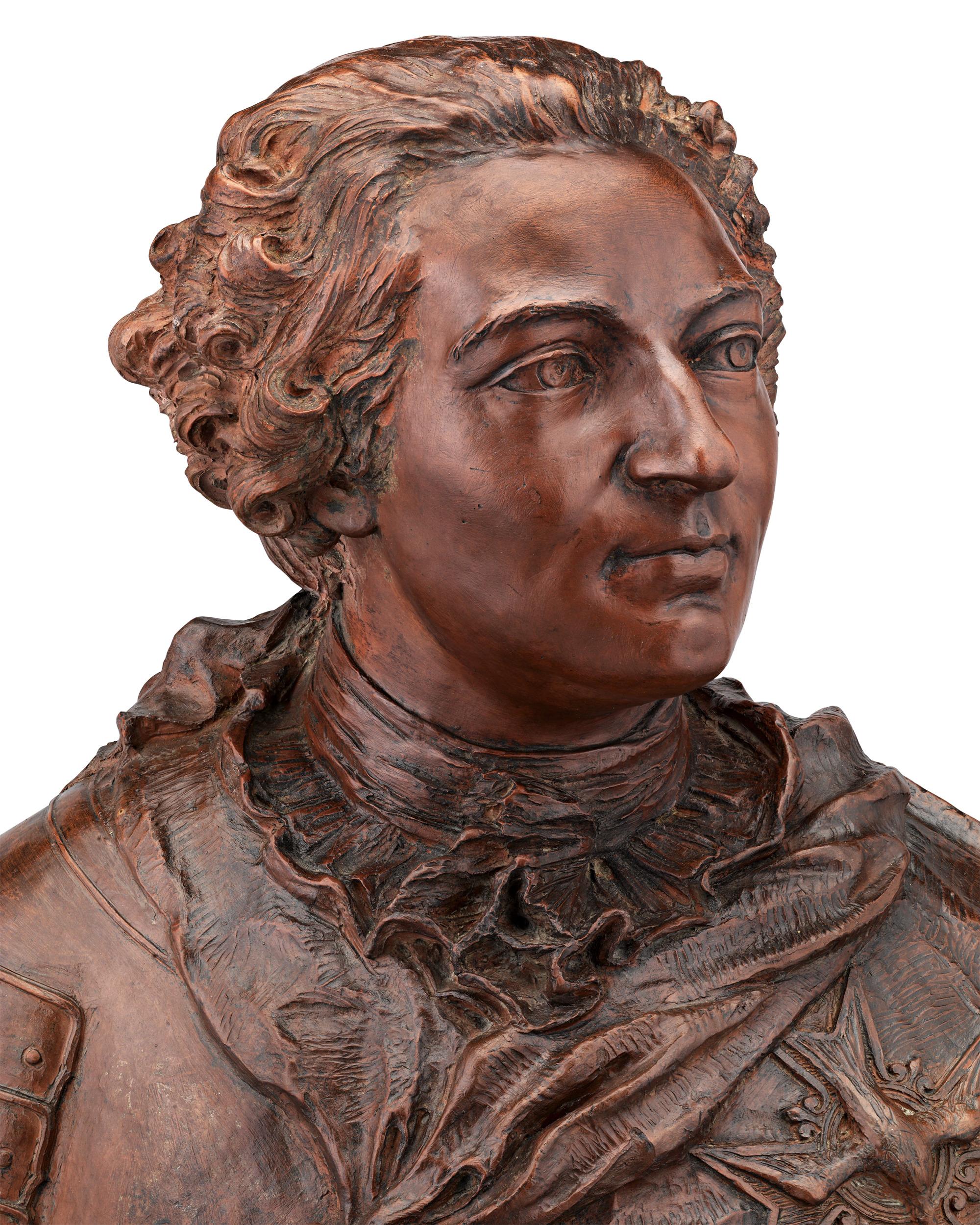 19th Century Terracotta Bust of King Louis XV After Lemoyne For Sale