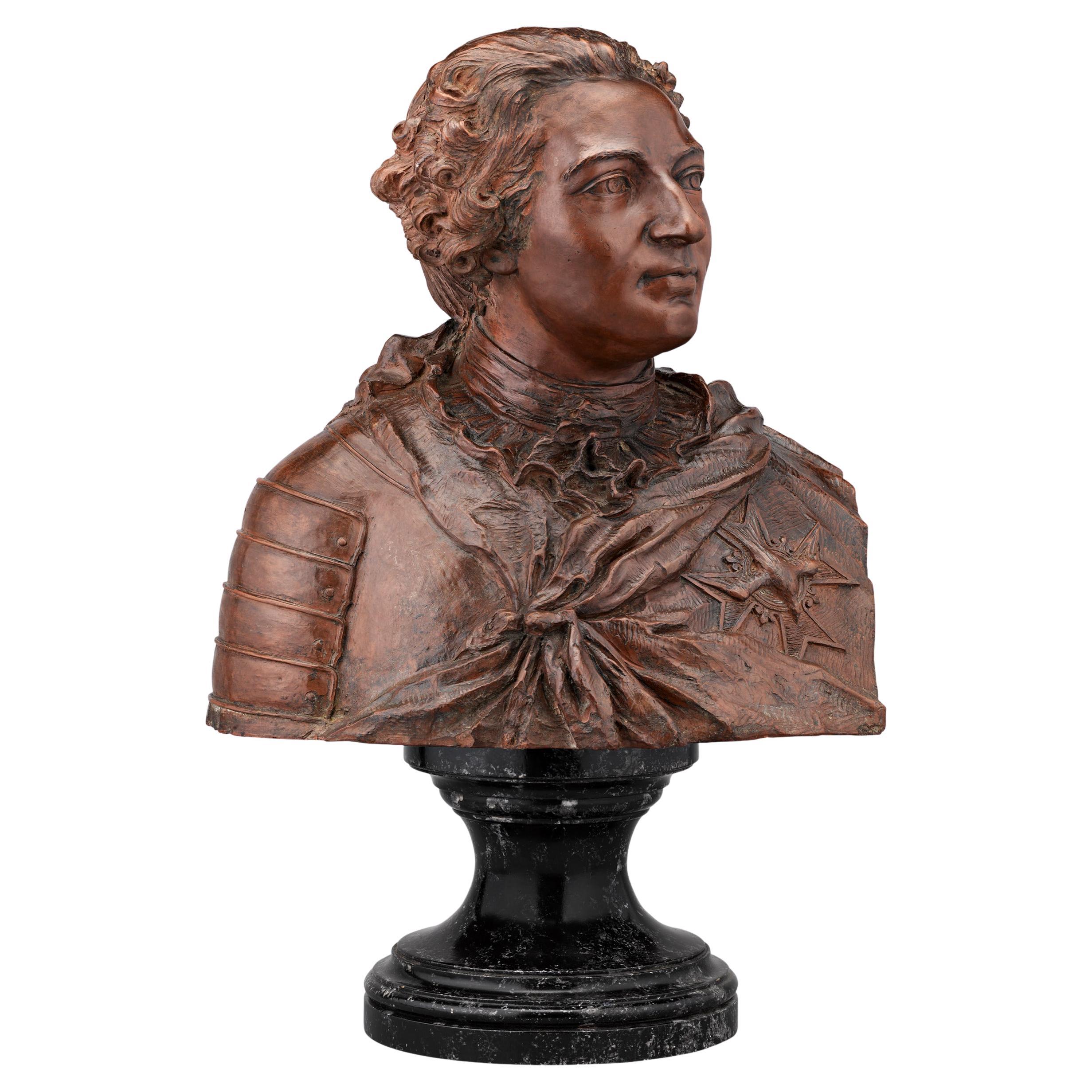 Terracotta Bust of King Louis XV After Lemoyne For Sale