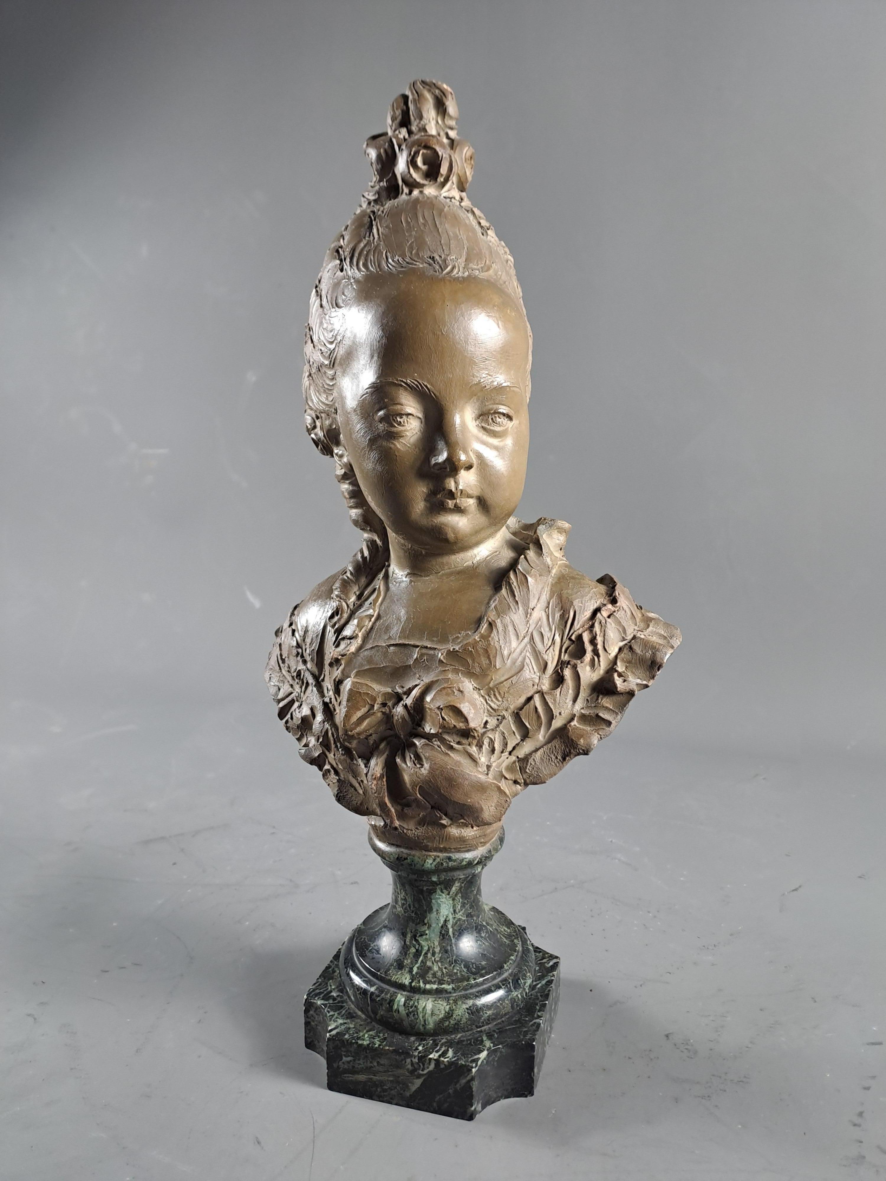 Hand-Carved Terracotta Bust Of Young Girl Signed Fernand Cian  For Sale