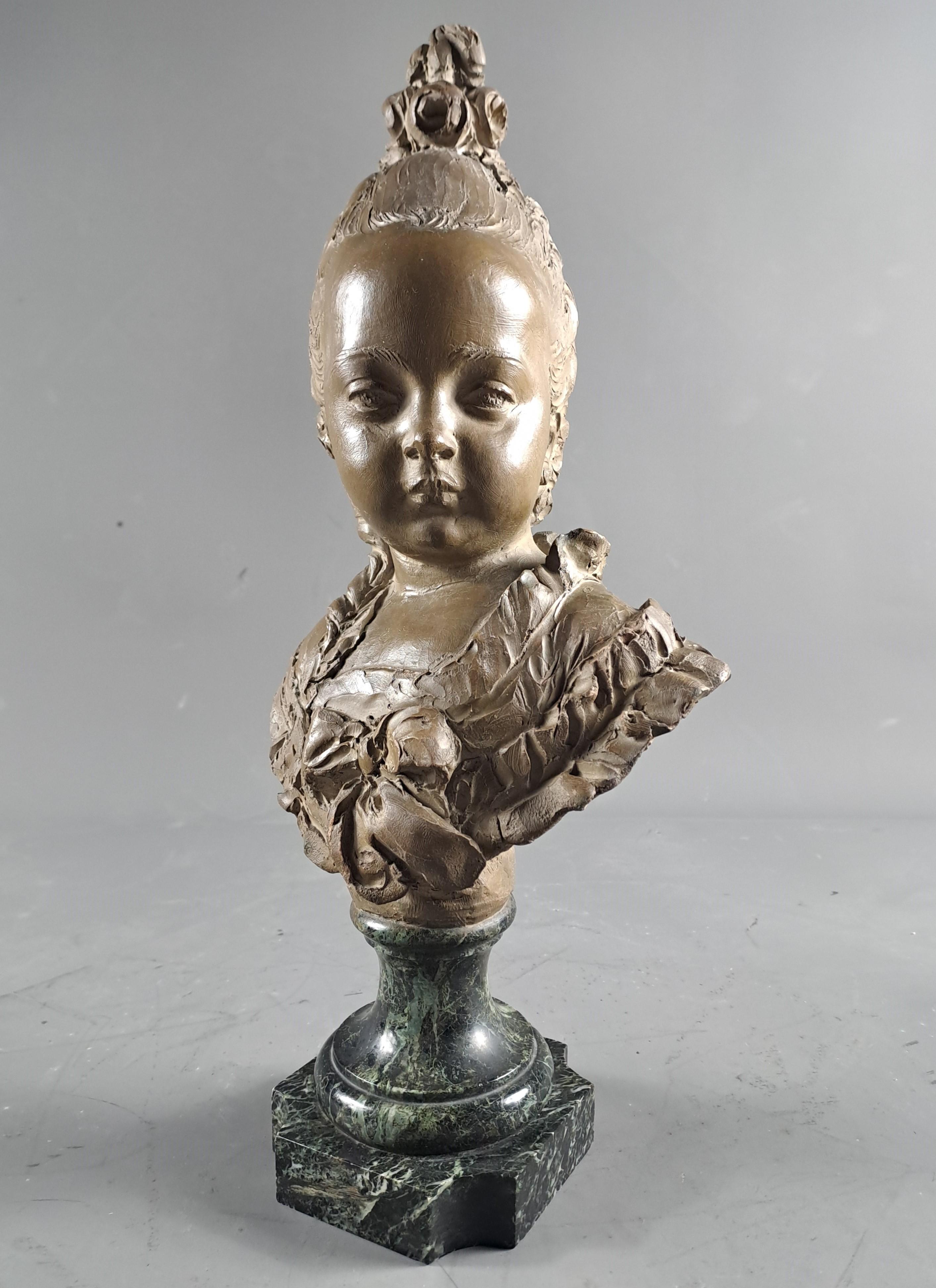 20th Century Terracotta Bust Of Young Girl Signed Fernand Cian  For Sale