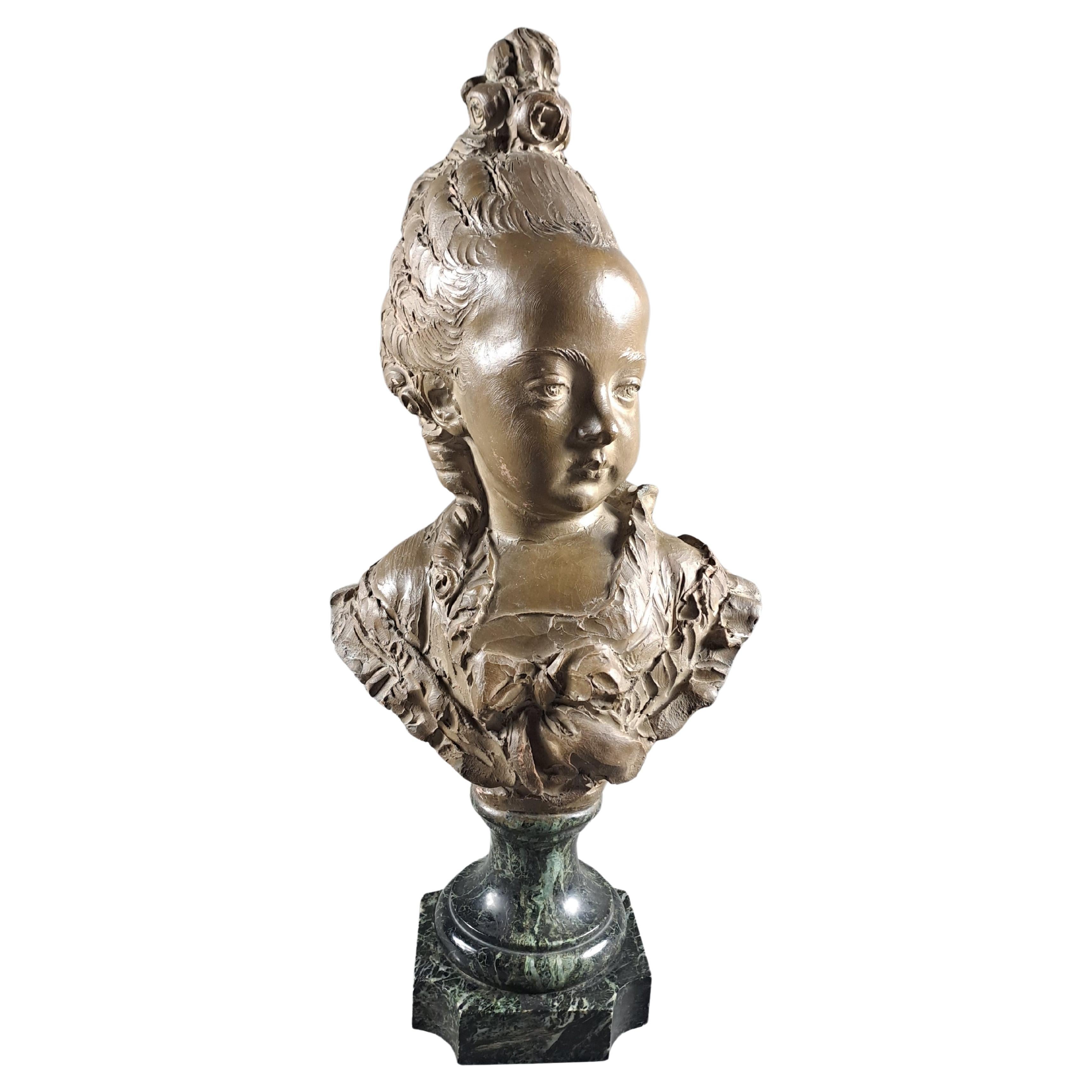 Terracotta Bust Of Young Girl Signed Fernand Cian  For Sale