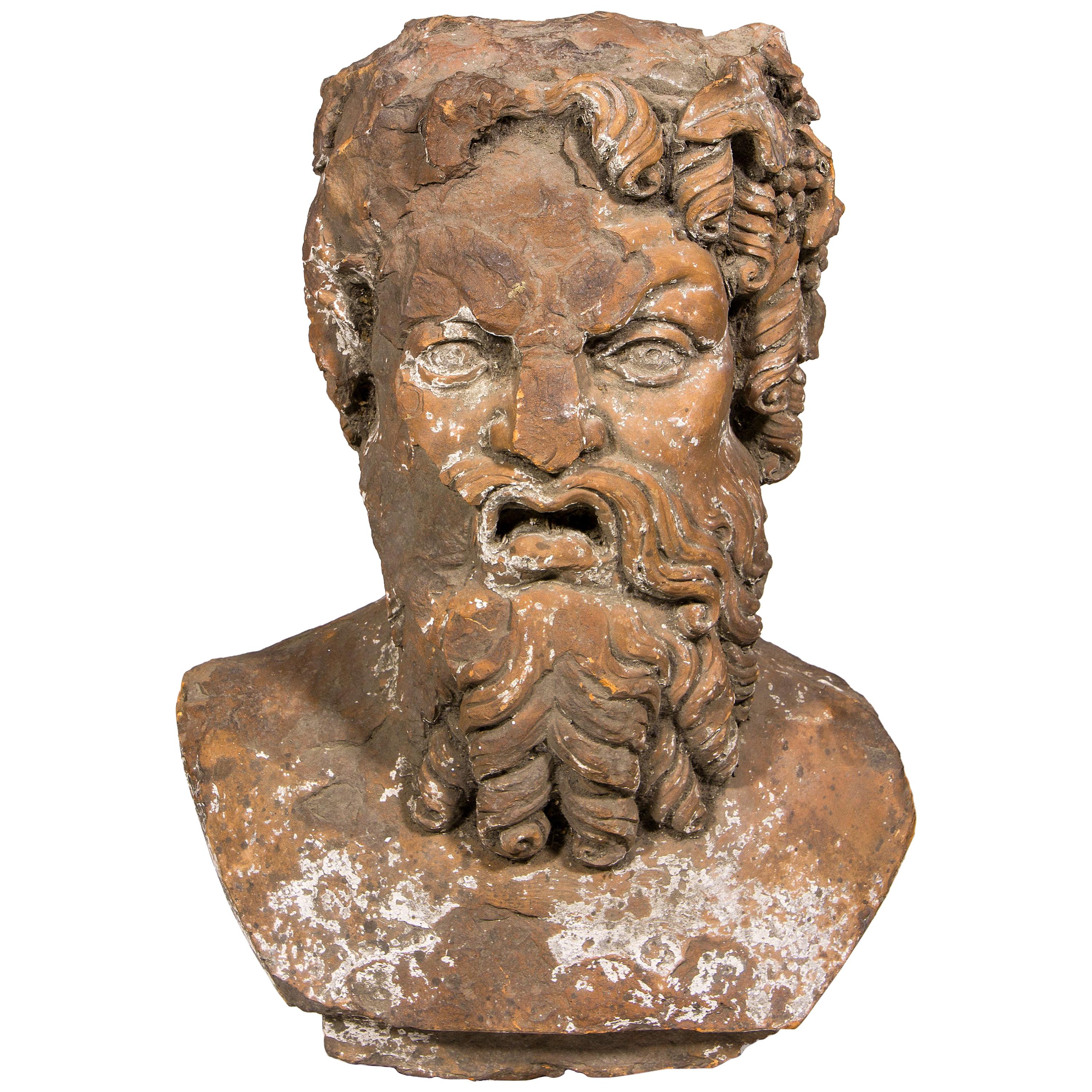 Terracotta Bust Sculpture of Bacchus, 18th Century, France