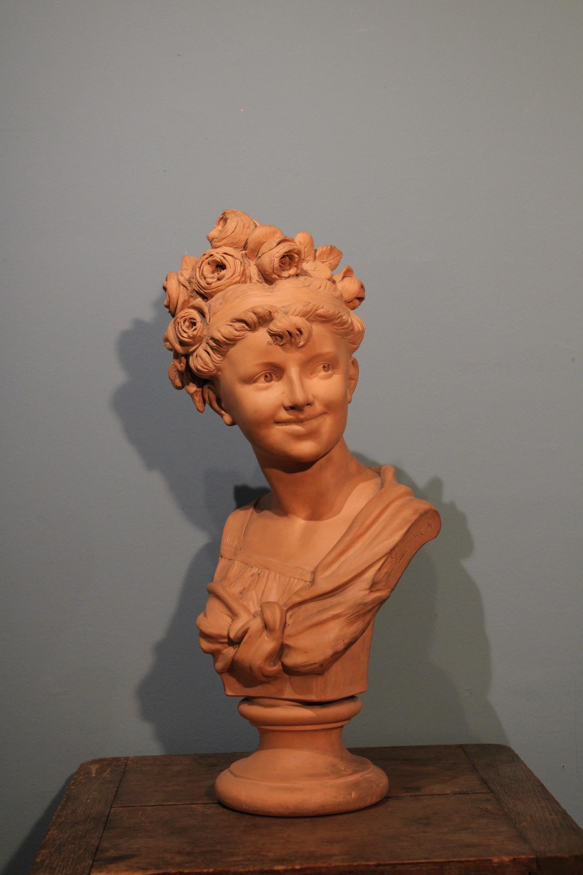 Terracotta bust by the French artist Adolphe-Jean Lavergne (1852-1901), signed.
19th century.