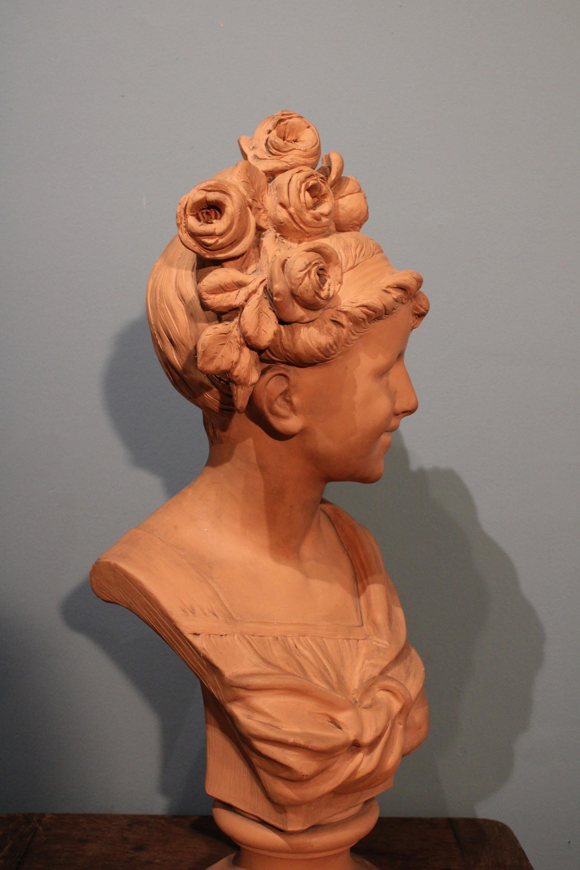 Terracotta Bust Signed Lavergne, 19th Century In Good Condition For Sale In Paris, FR