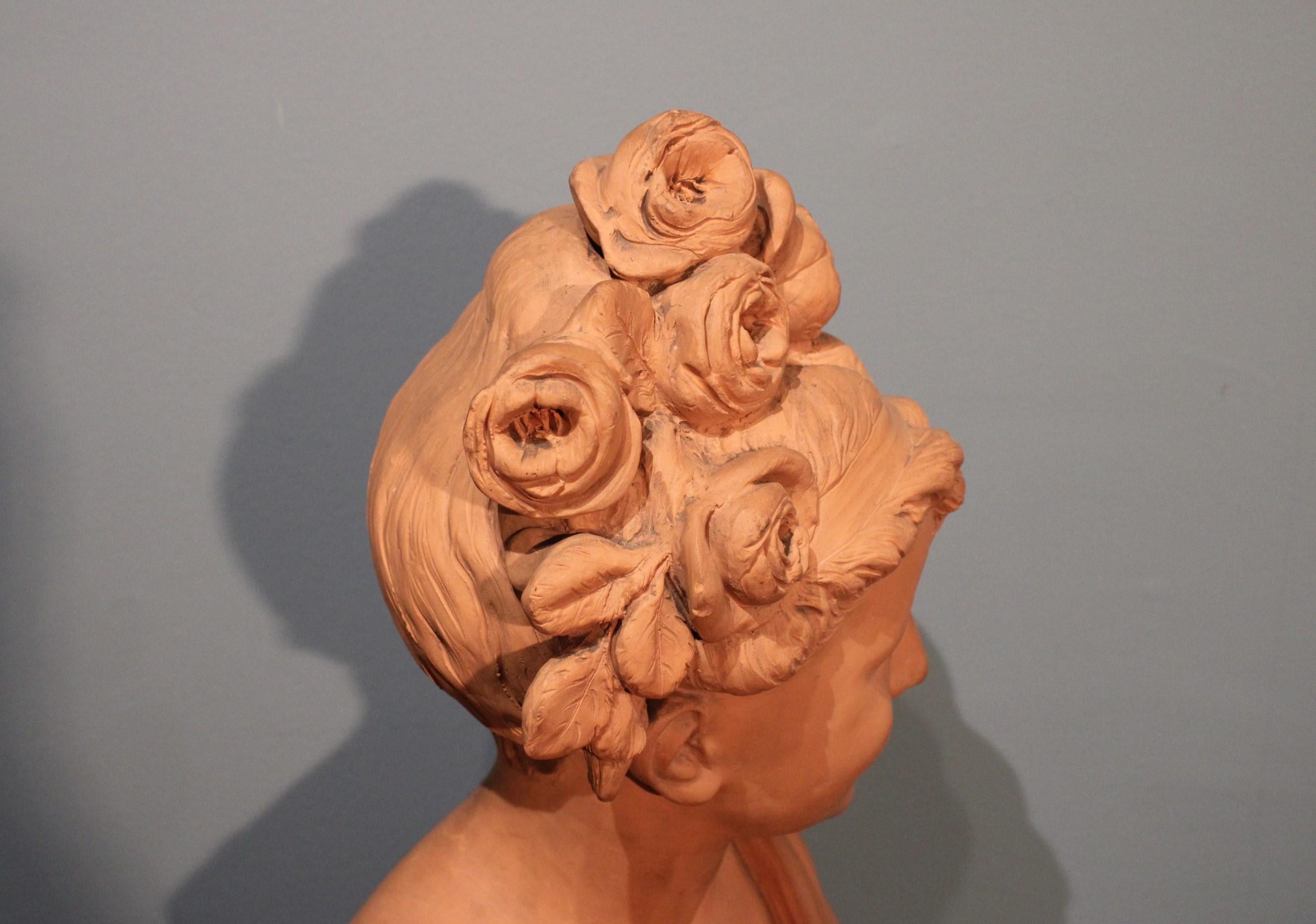 Terracotta Bust Signed Lavergne, 19th Century For Sale 1