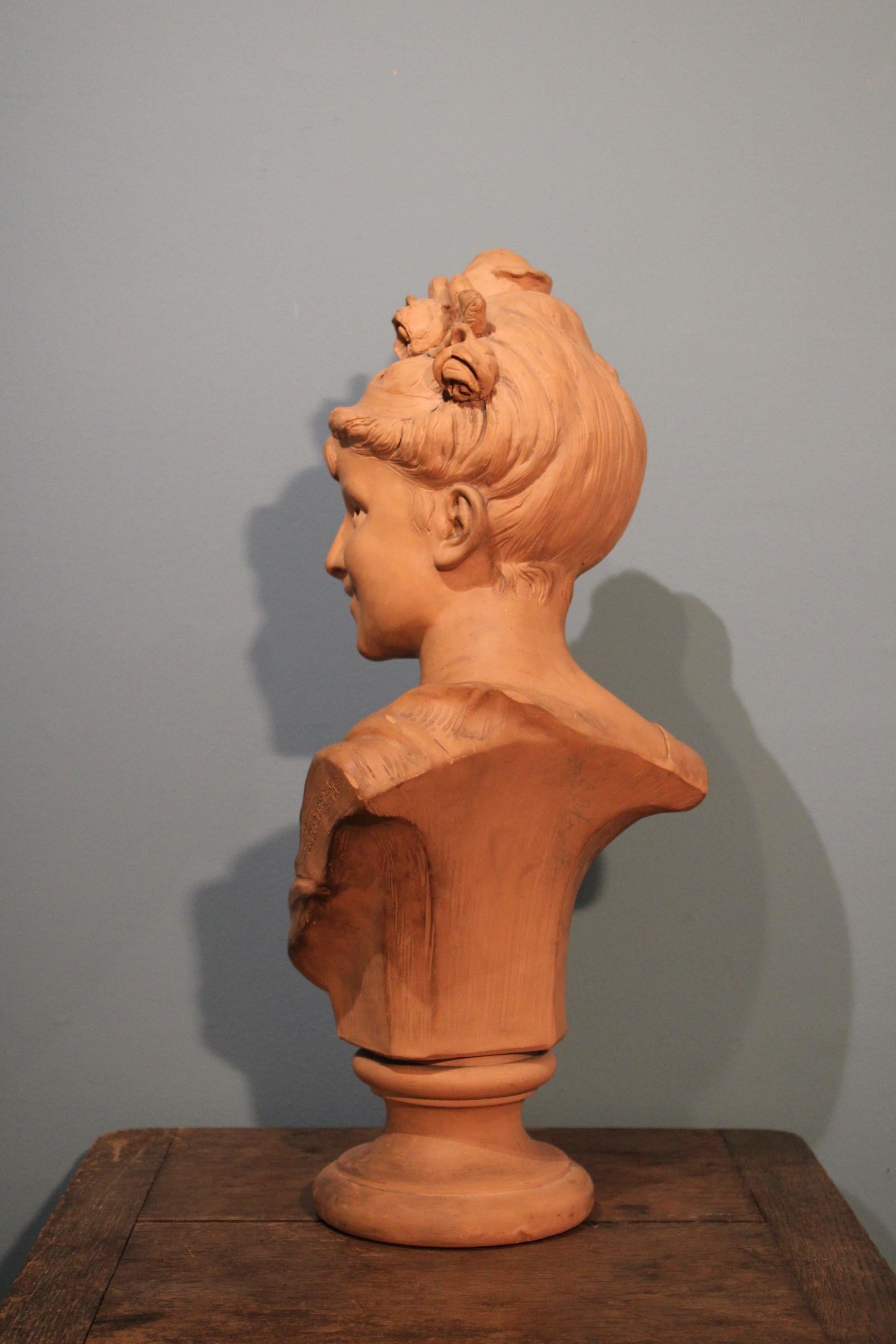 Terracotta Bust Signed Lavergne, 19th Century For Sale 2