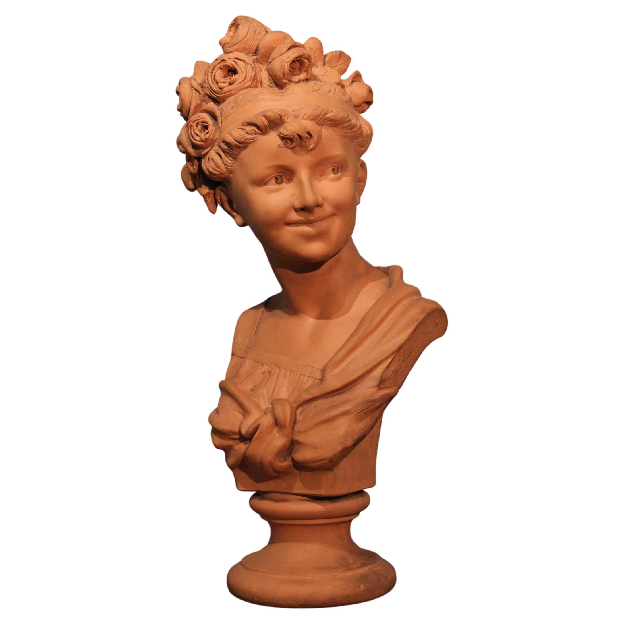 Terracotta Bust Signed Lavergne, 19th Century For Sale