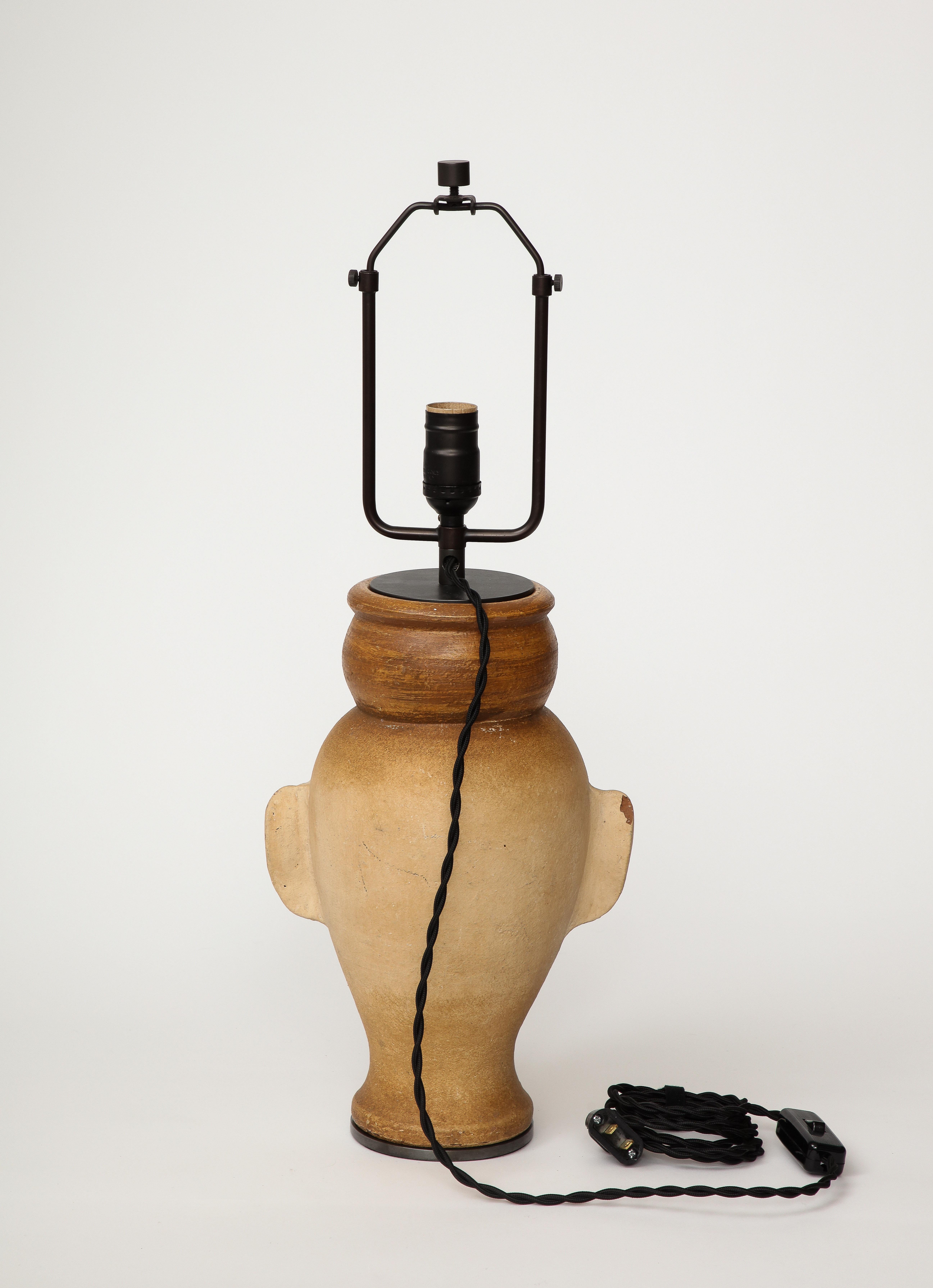 Modern Terracotta Bust Table Lamp with Darkened Metal Base, 20th C. For Sale