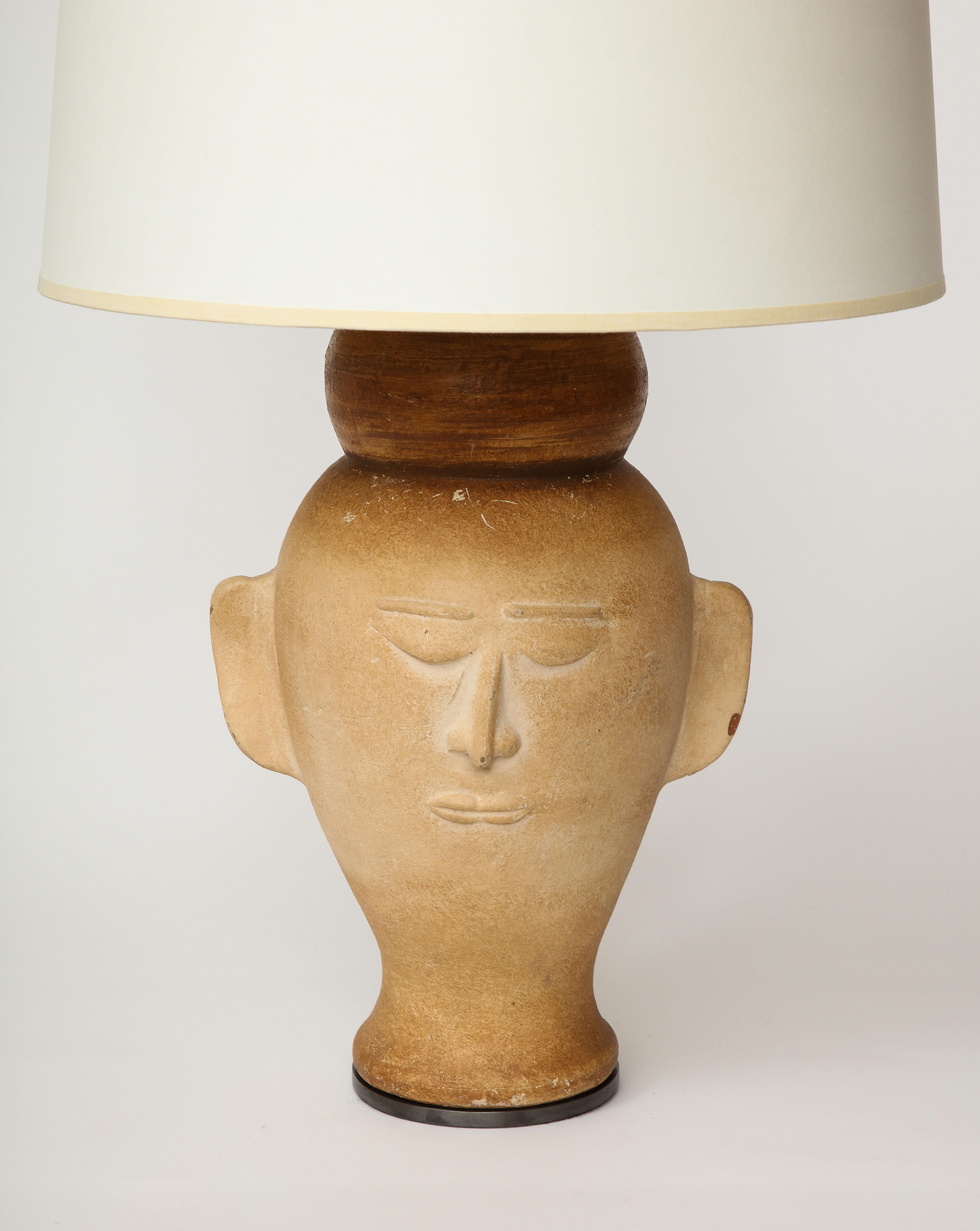 Terracotta Bust Table Lamp with Darkened Metal Base, 20th C. In Excellent Condition For Sale In New York City, NY