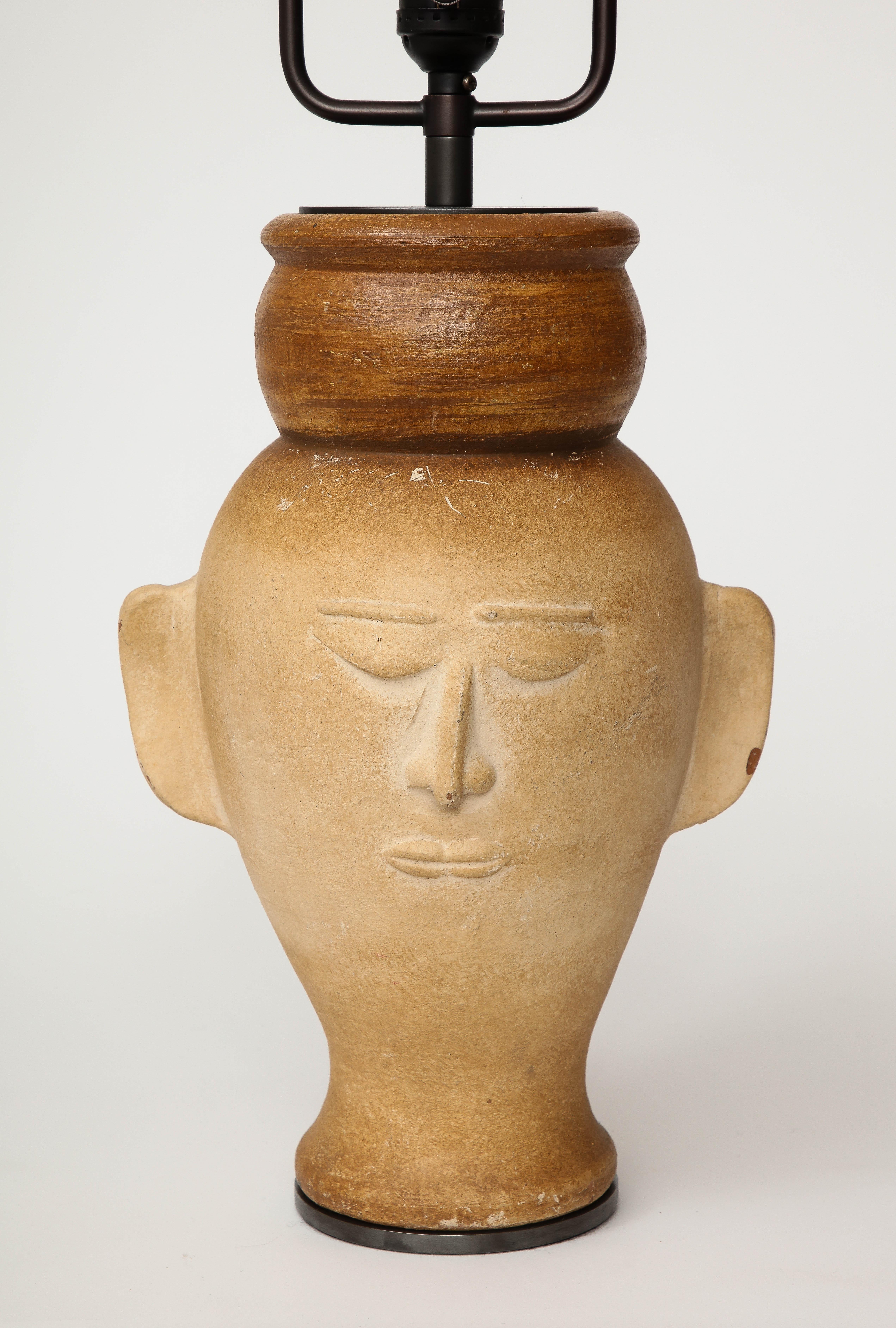 Terracotta Bust Table Lamp with Darkened Metal Base, 20th C. For Sale 1