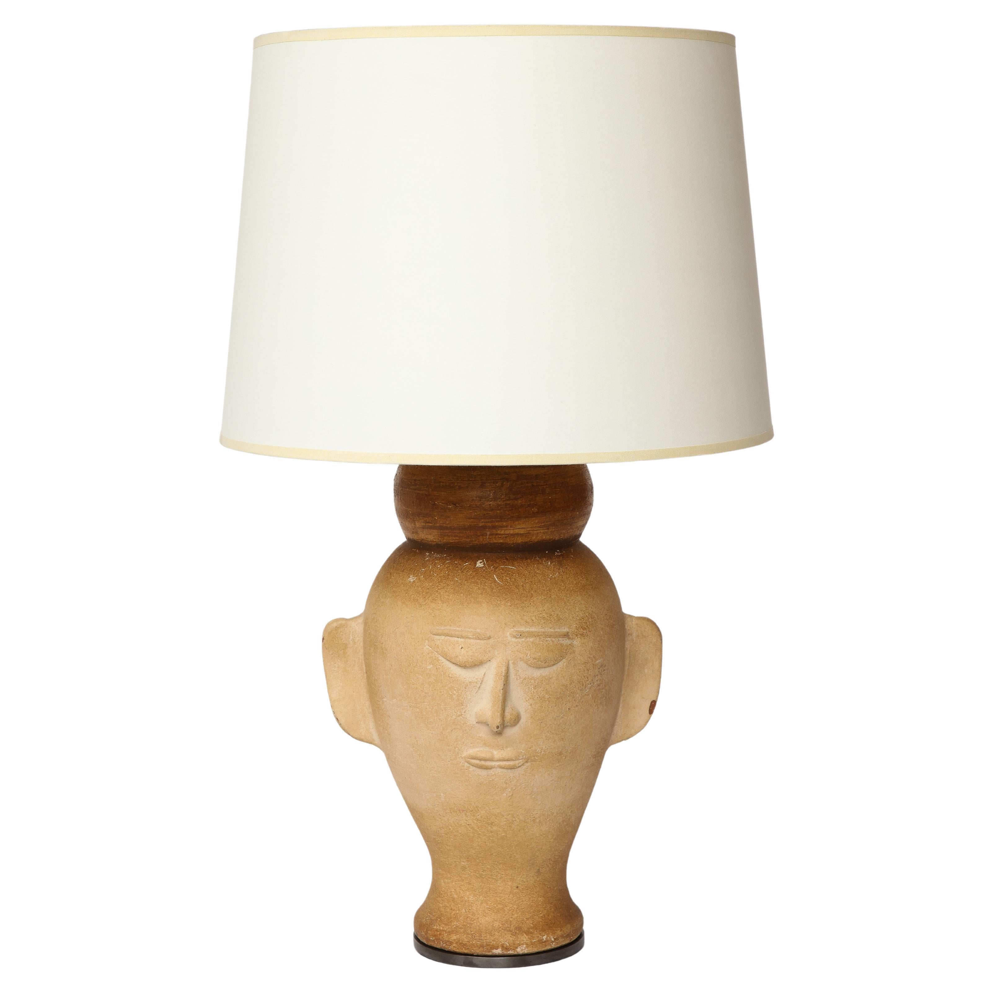 Terracotta Bust Table Lamp with Darkened Metal Base, 20th C. For Sale