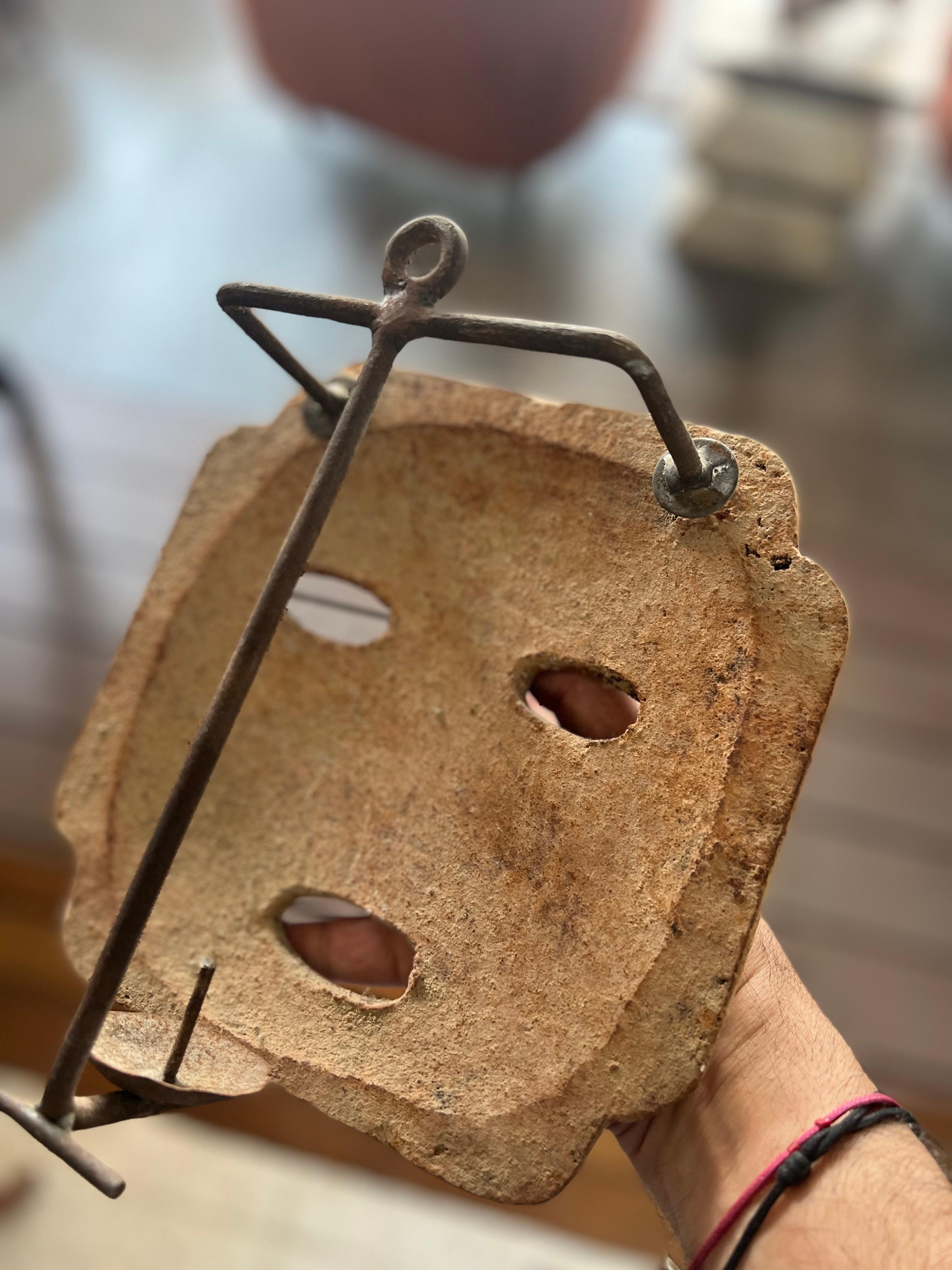 Terracotta Candle Lit Mask Sconce In Good Condition In San Pedro Garza Garcia, Nuevo Leon