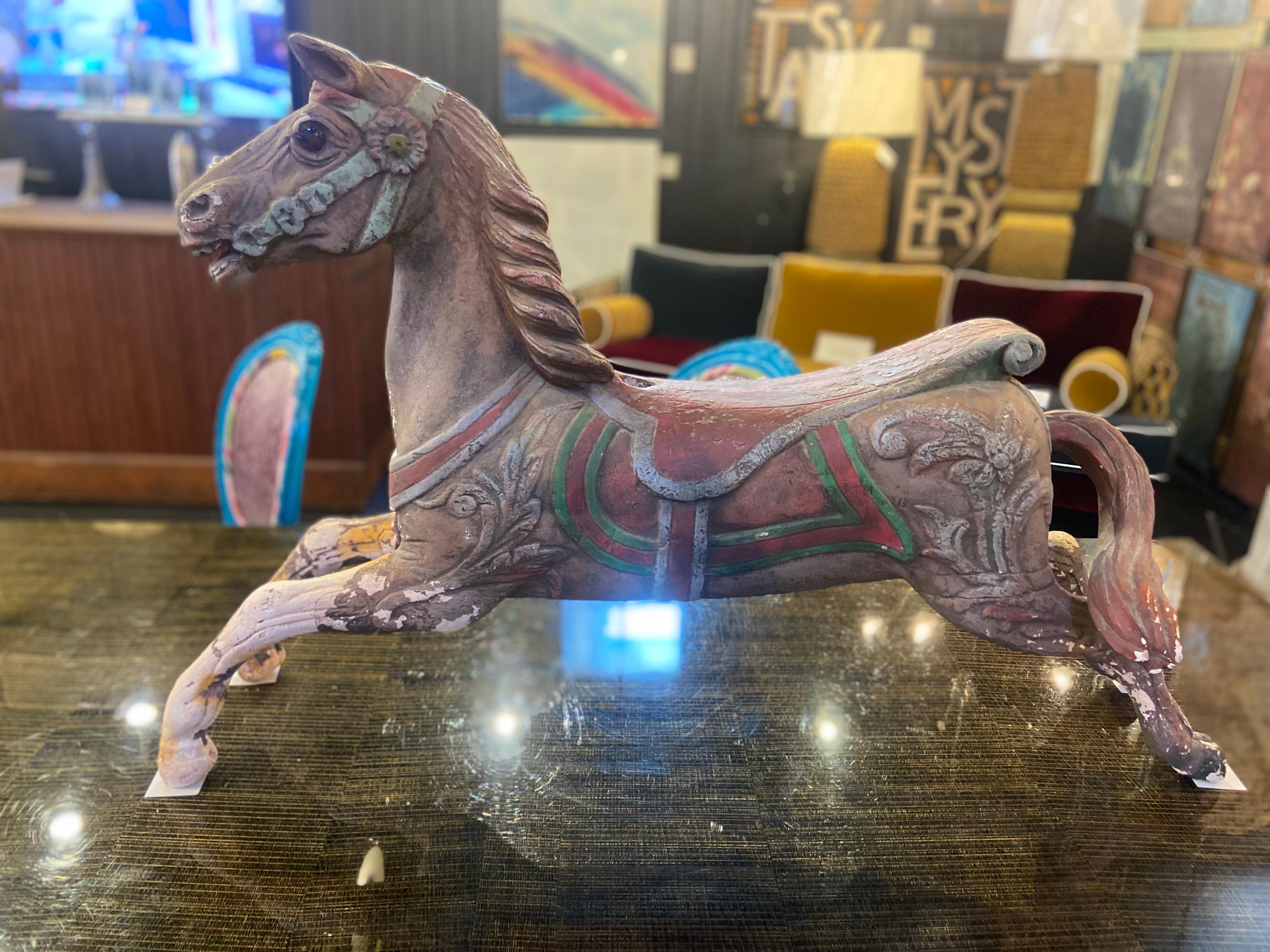 Terracotta Carousel Horse W/ Original Paint 'One of Two' In Fair Condition For Sale In Hudson, NY