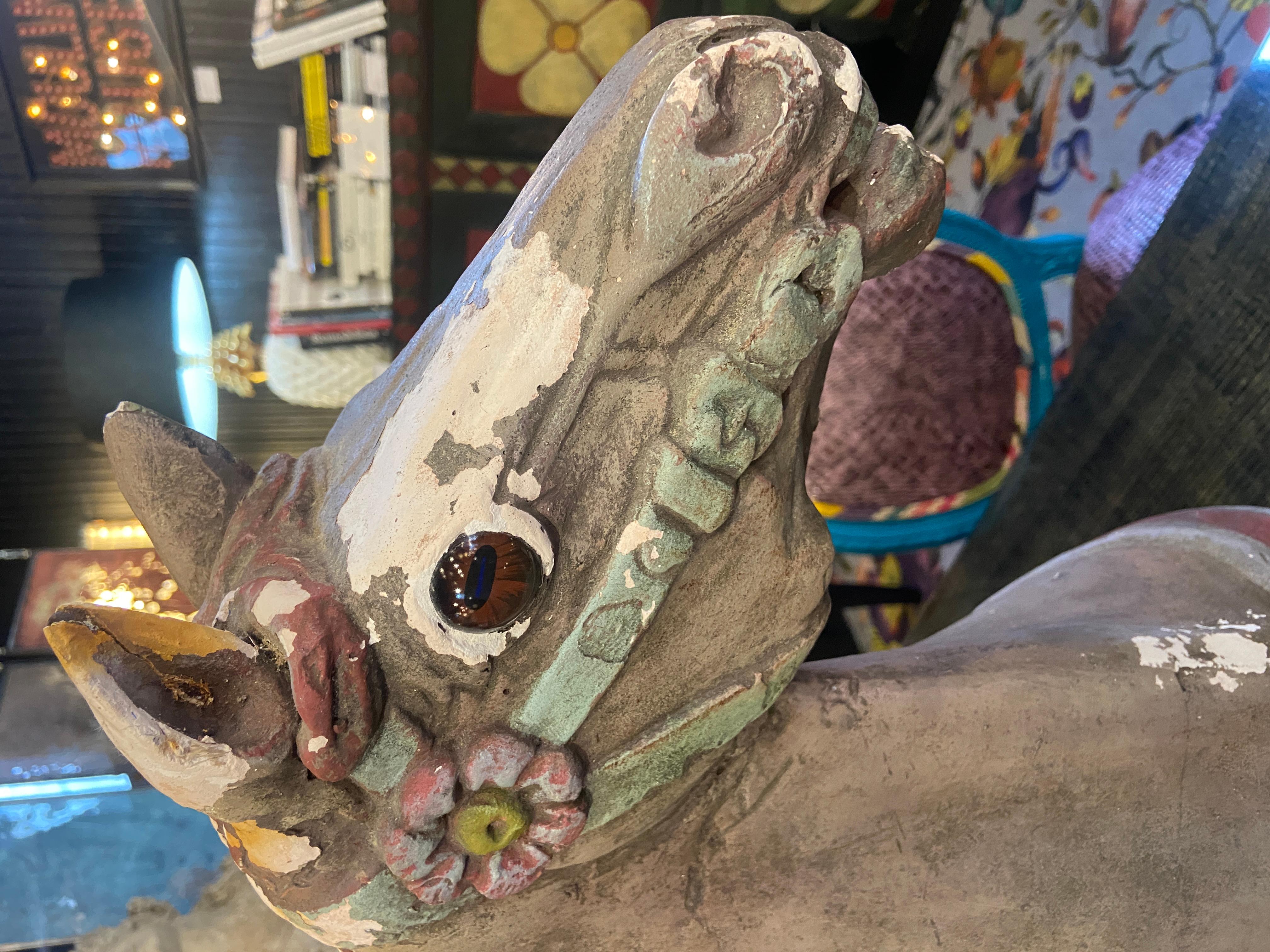 19th Century Terracotta Carousel Horse W/ Original Paint 'One of Two' For Sale