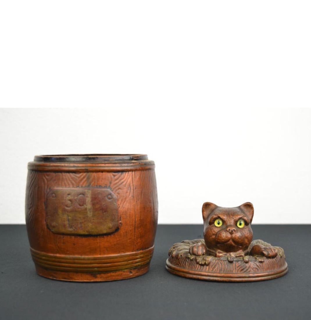 Terracotta Cat Tobacco Jar Barrel Humidor For Sale 3