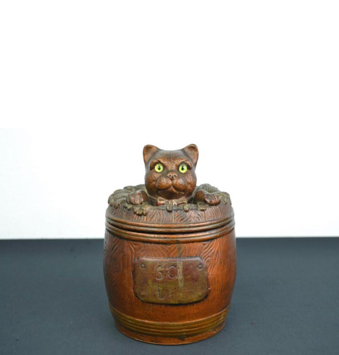 Terracotta Cat Tobacco Jar Barrel Humidor For Sale 9
