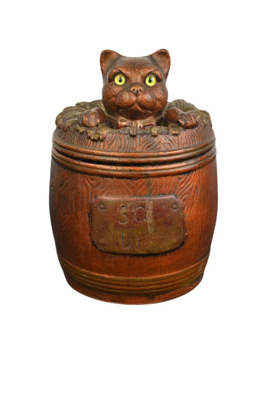 Terracotta Cat Tobacco Jar Barrel Humidor For Sale 10