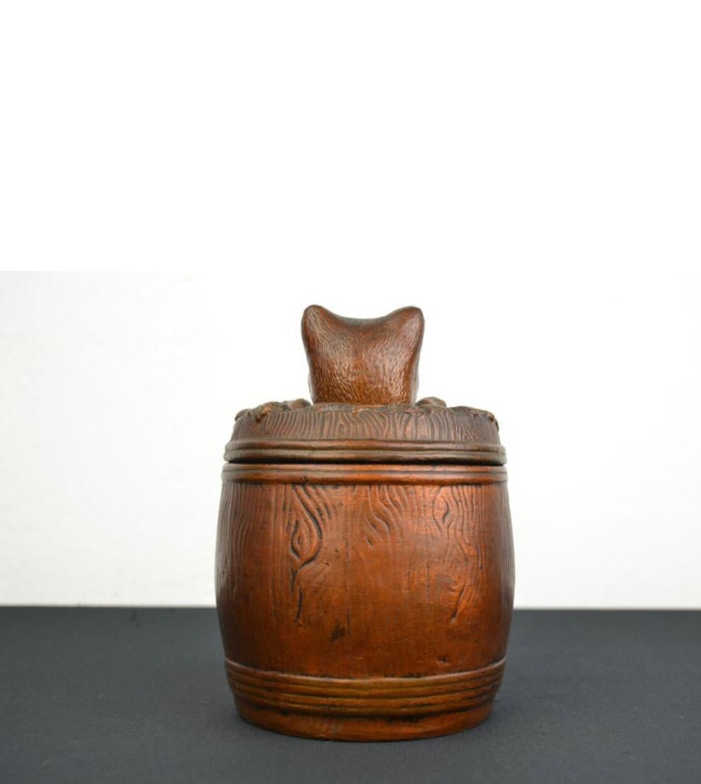 Pottery Terracotta Cat Tobacco Jar Barrel Humidor For Sale