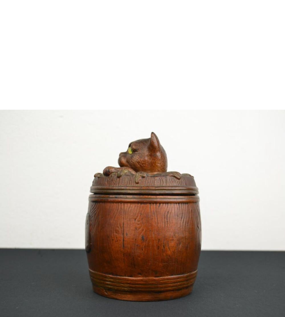 Terracotta Cat Tobacco Jar Barrel Humidor For Sale 1