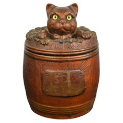 Jarre à tabac en terre cuite Humidor Barrel Cat