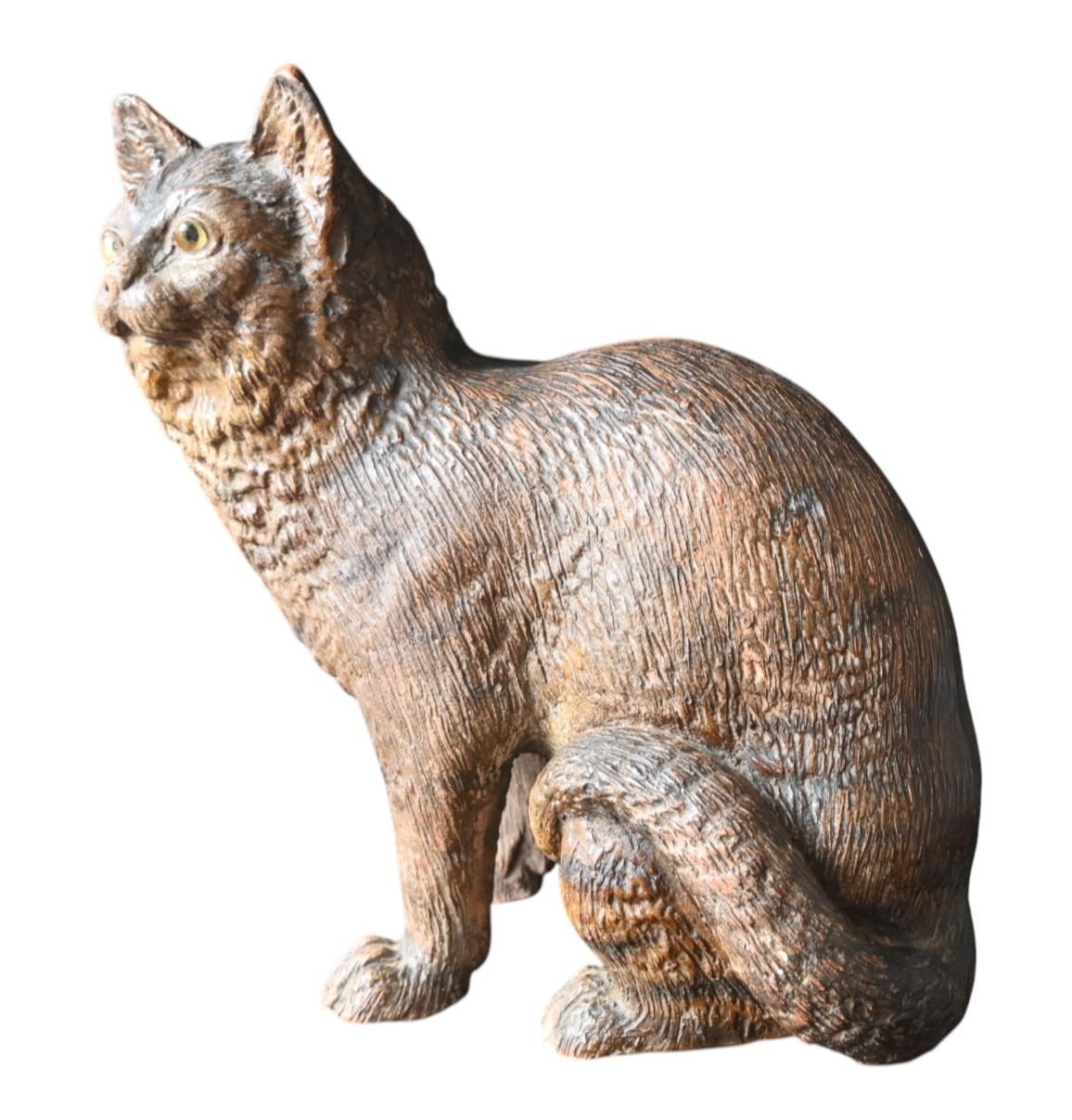 Altro Gatto in terracotta con occhi di vetro, nello stile di Goldscheider, circa 1900 in vendita