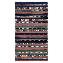 Kilim caucasien en terre cuite • 4×7 • Tapis tissé à la main • 1960 Azerbaïdjan
