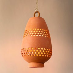 Terrakotta-Keramik-Pendelleuchte XL, geölte Bronze, Ajedrez Atzompa Kollektion