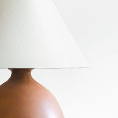Terracotta Ceramic Table Lamp White Linen Shade and Ball Pull, Barro Bruñido