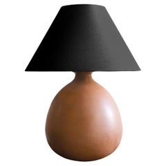 Terracotta Ceramic Table Lamp with Black Linen Shade, Barro Bruñido