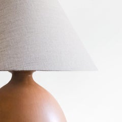 Terracotta Ceramic Table Lamp with Oatmeal Linen Shade, Barro Bruñido