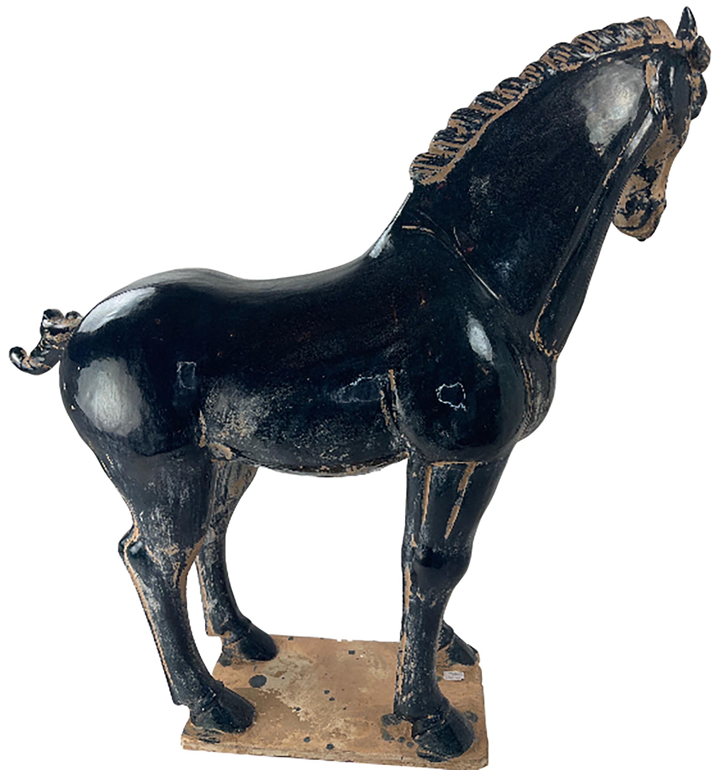 Glazed Terracotta Clay Horse Sculpture For Sale