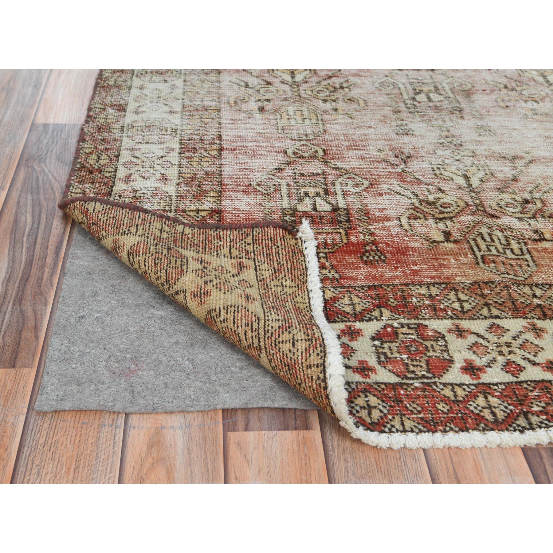 Medieval Terracotta Colors, Distressed Worn Wool Hand Knotted, Vintage Persian Shiraz Rug For Sale