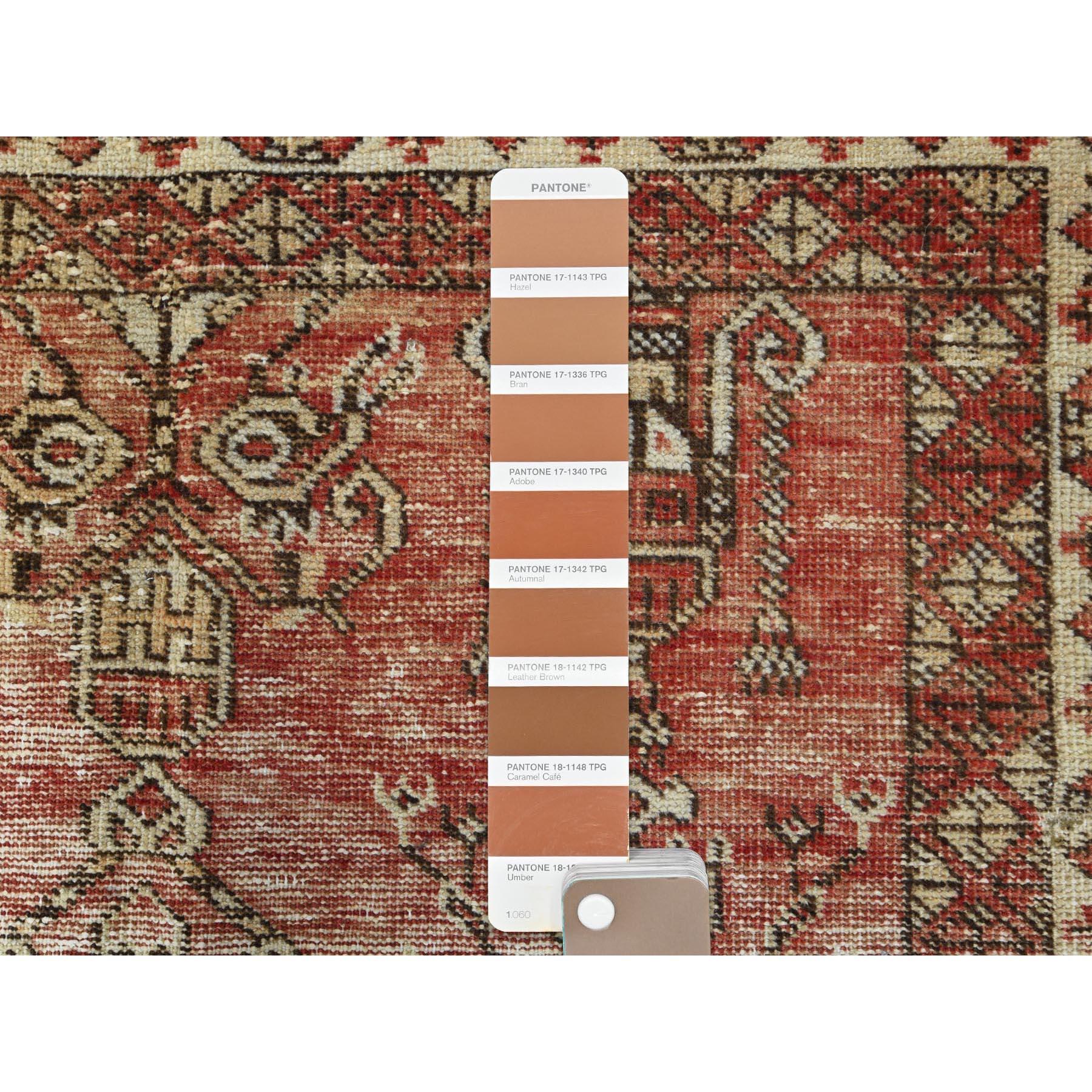 Hand-Knotted Terracotta Colors, Distressed Worn Wool Hand Knotted, Vintage Persian Shiraz Rug For Sale