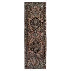 Terracotta Colors, Worn Wool Hand Knotted Vintage Persian Bakhtiar Runner Rug
