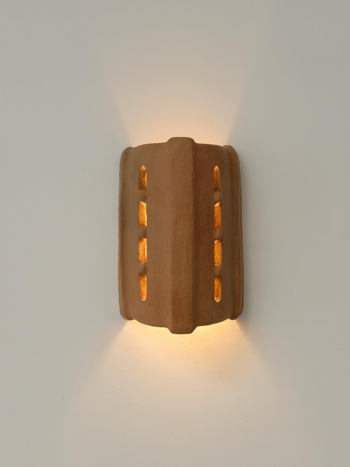 Terracotta contemporary Ceramic Wall Light Made of local Clay by memòri studio For Sale 3