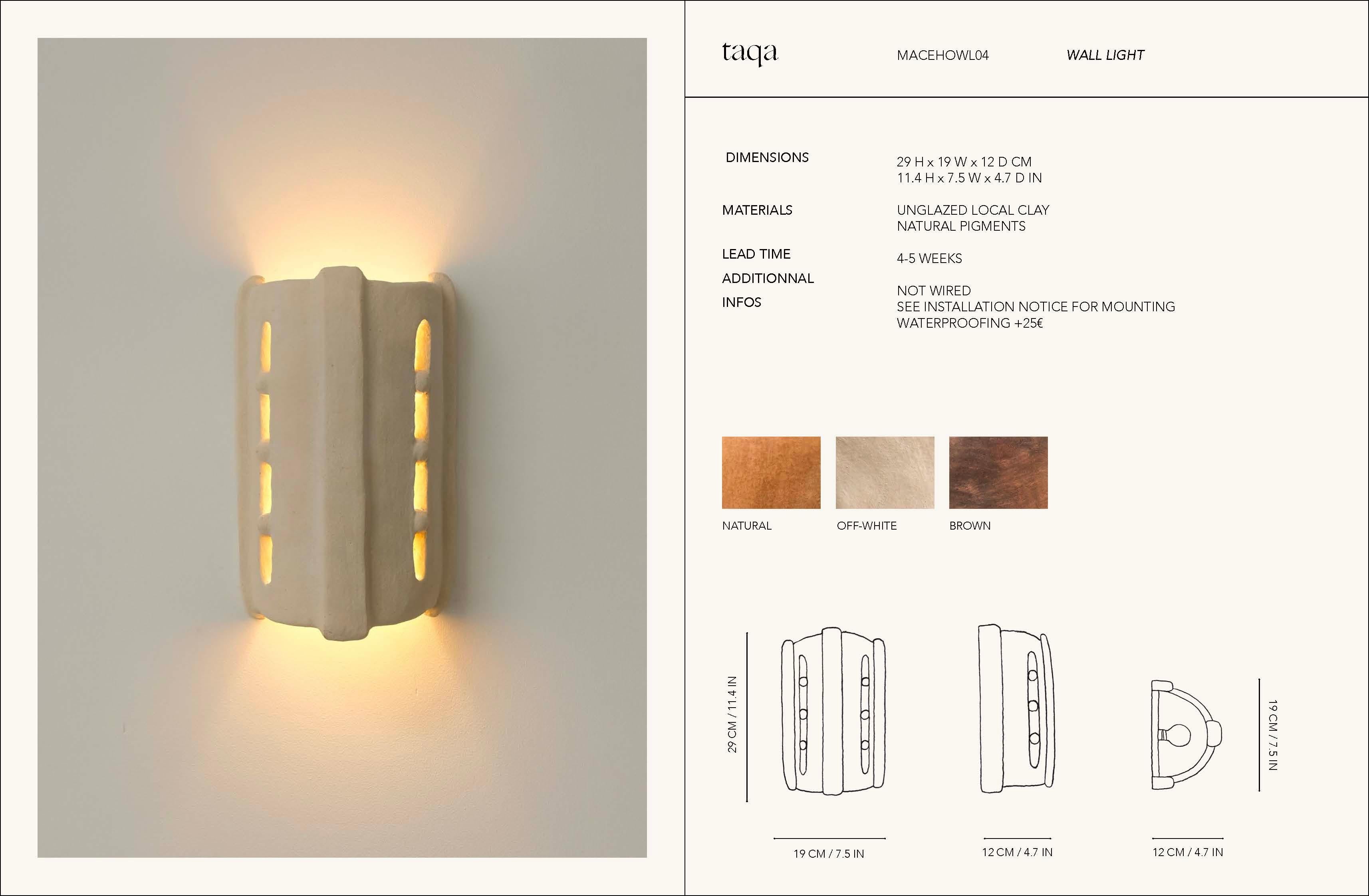 Fired Terracotta contemporary Ceramic Wall Light Made of local Clay by memòri studio For Sale