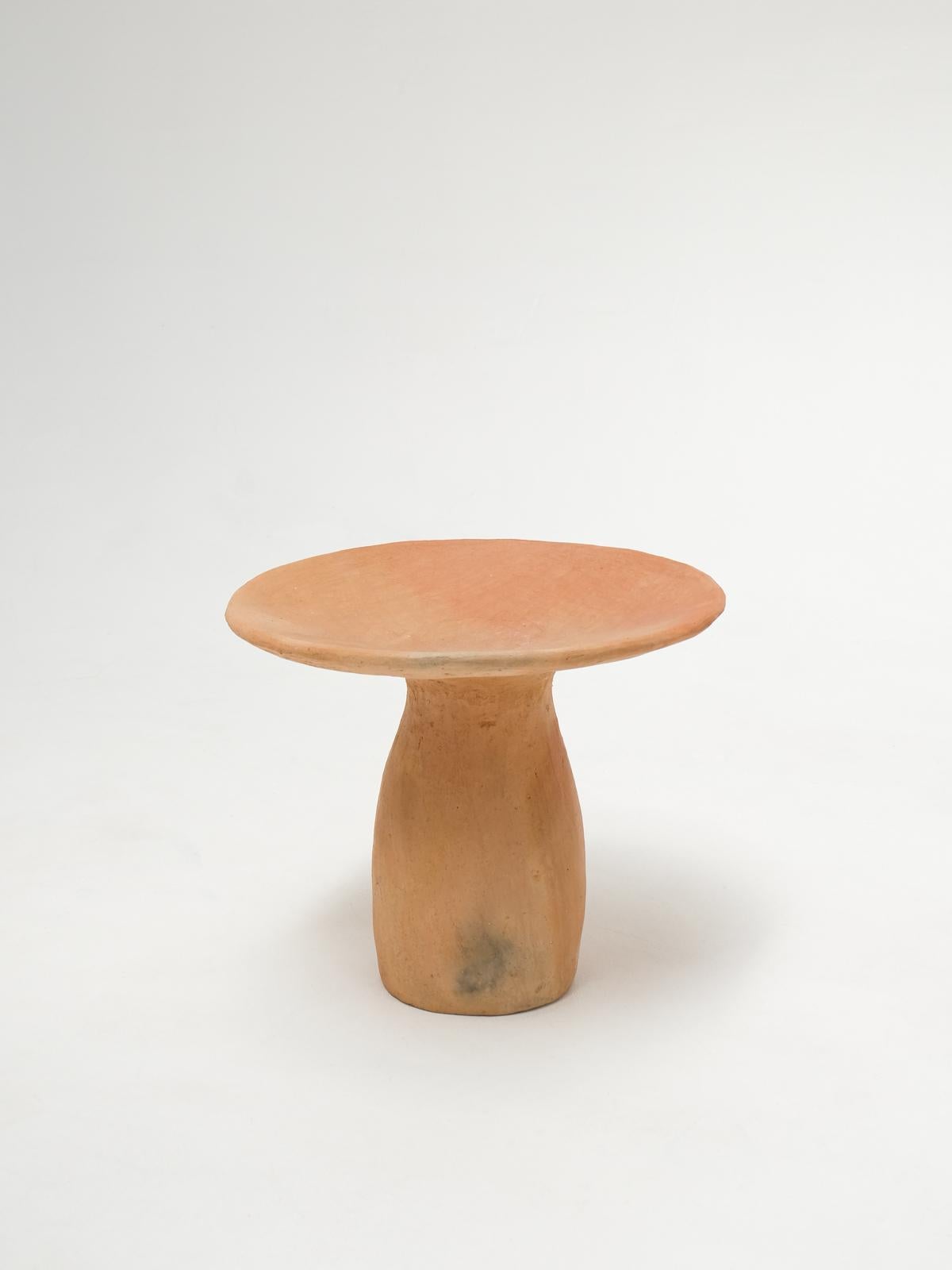 Terracotta contemporary Side Tables Made of local Clay, Handbuilt handfired For Sale 6