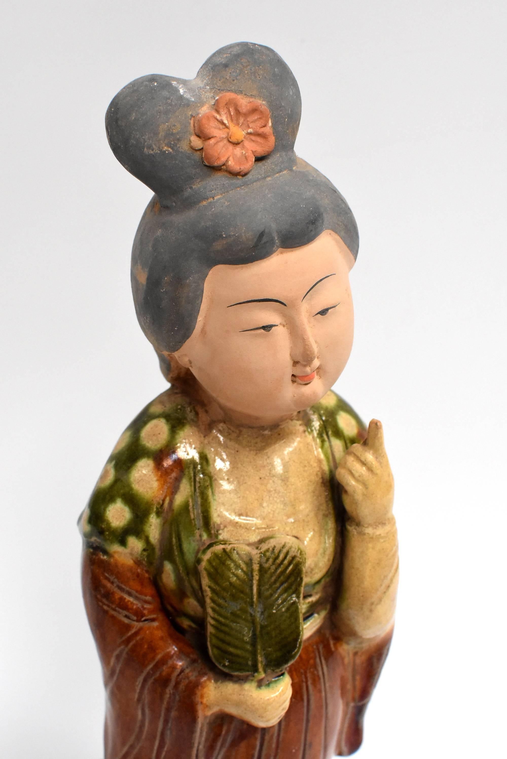 Chinese Terracotta Court Lady Holding a Fan Tang Style  8