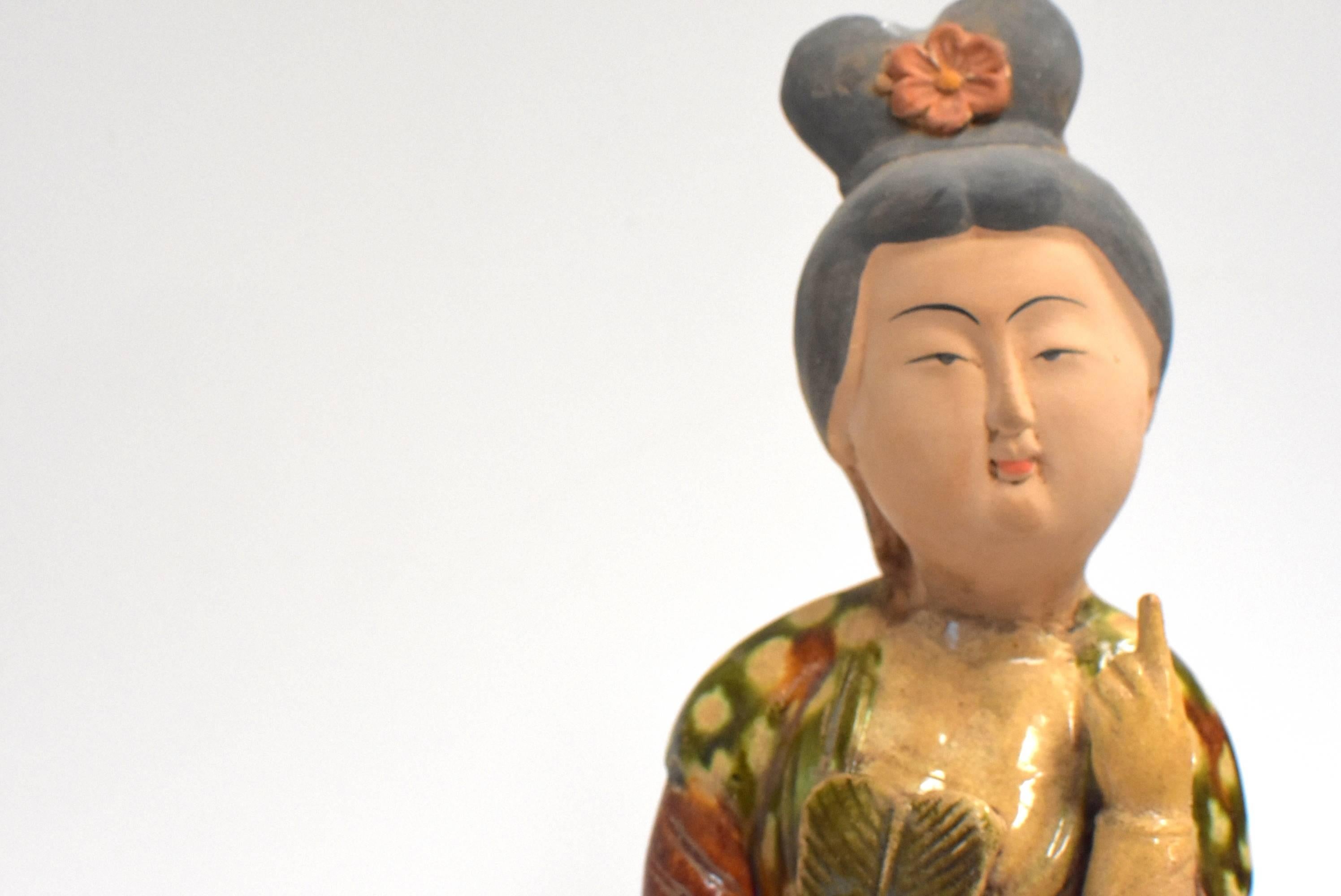 Chinese Terracotta Court Lady Holding a Fan Tang Style  2