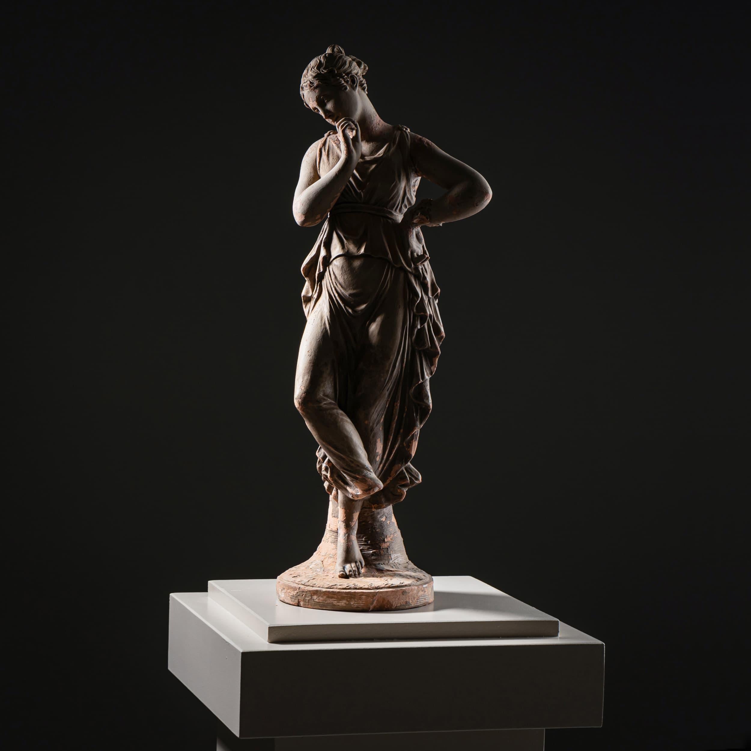 Néoclassique Danseuse en terre cuite, doigt sur le menton, d'après Antonio Canova, 19e siècle en vente