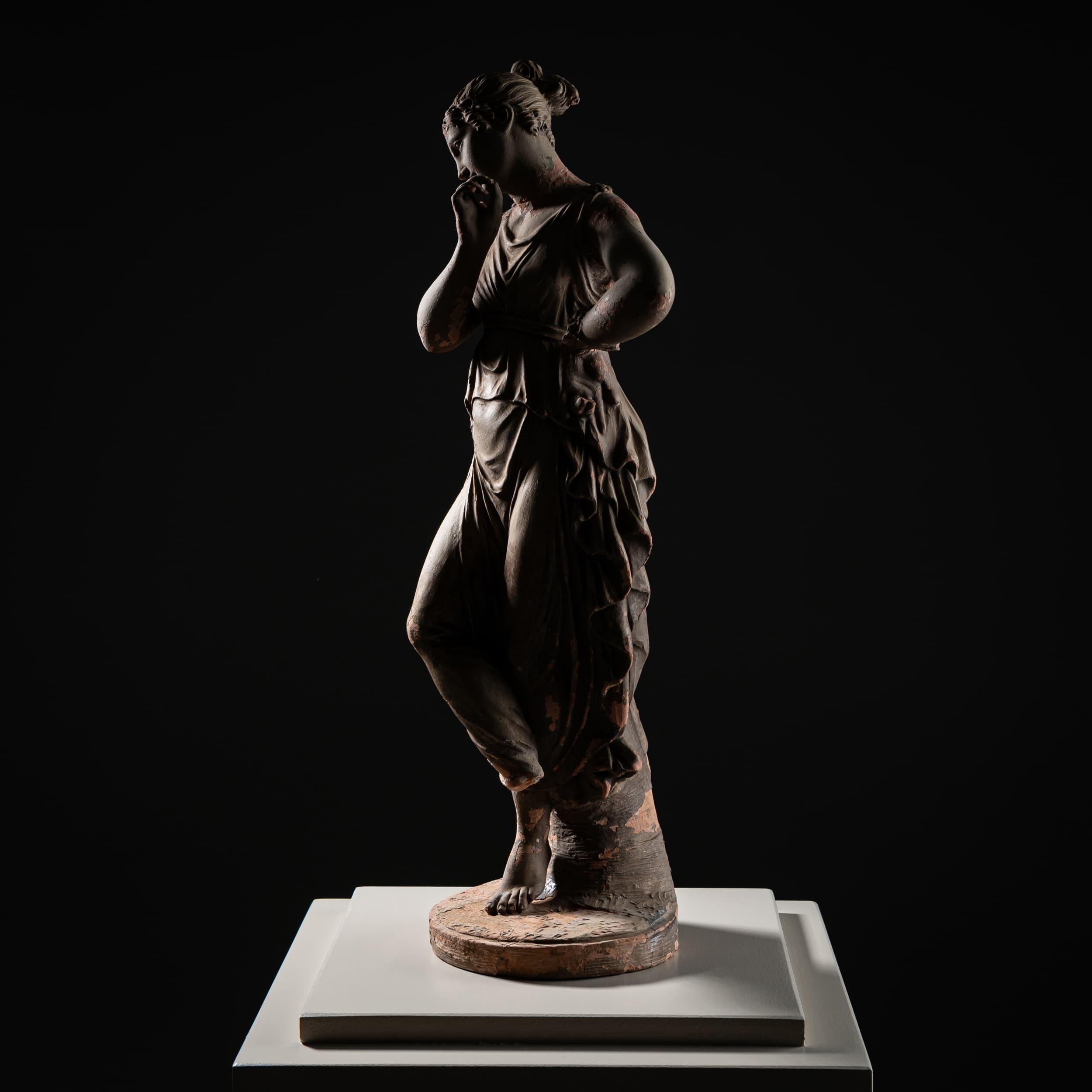 Danseuse en terre cuite, doigt sur le menton, d'après Antonio Canova, 19e siècle en vente 1