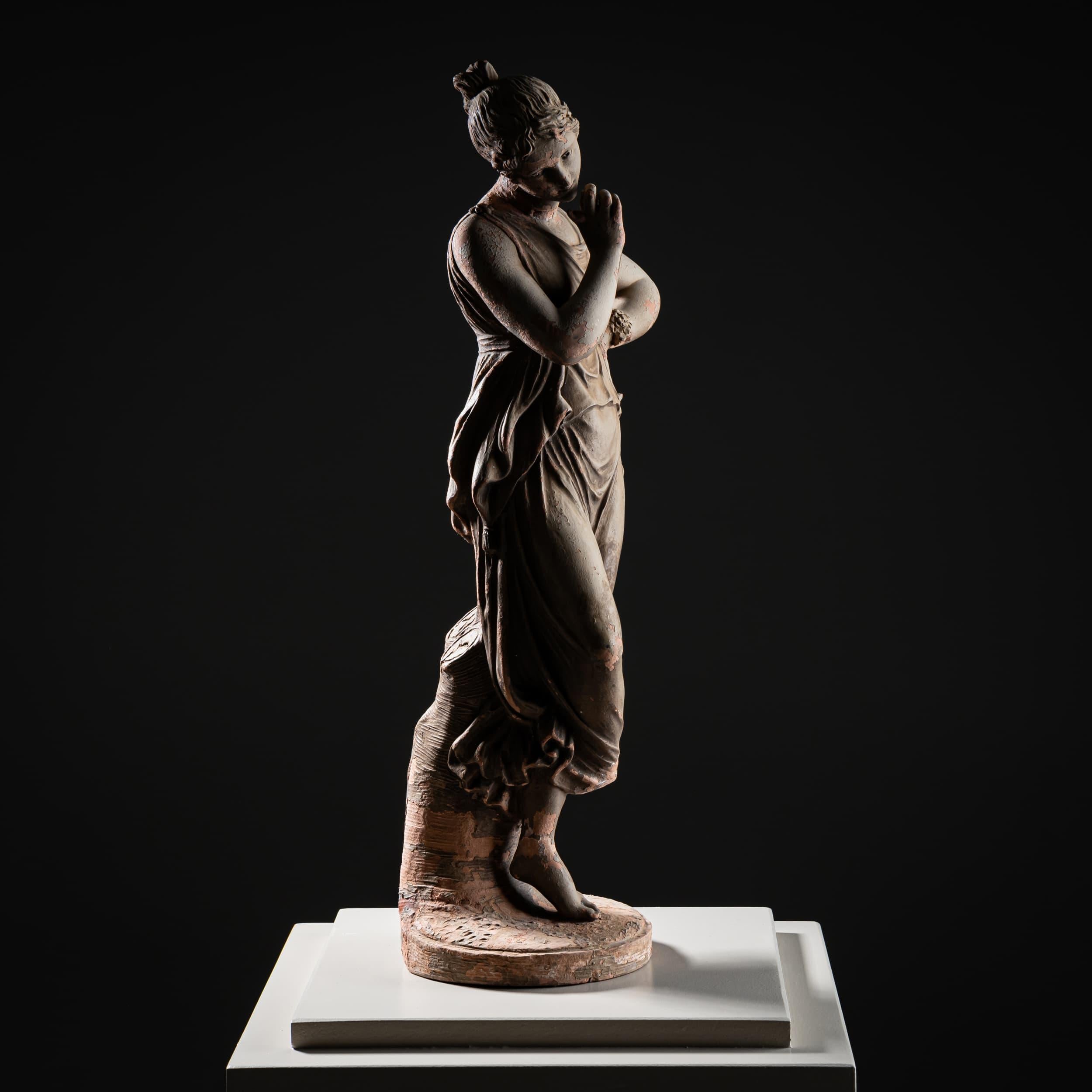 Danseuse en terre cuite, doigt sur le menton, d'après Antonio Canova, 19e siècle en vente 2